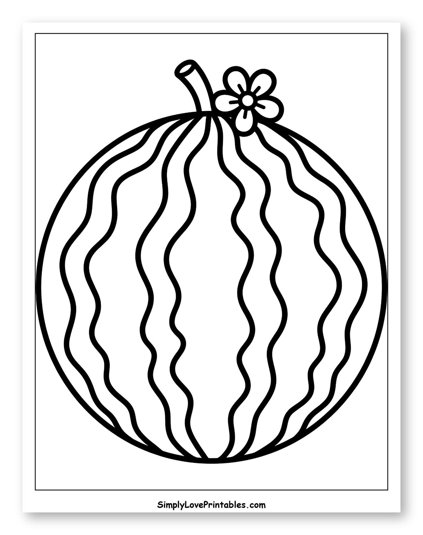 Cartoon Watermelon with a Small Flower Coloring Page for Toddlers