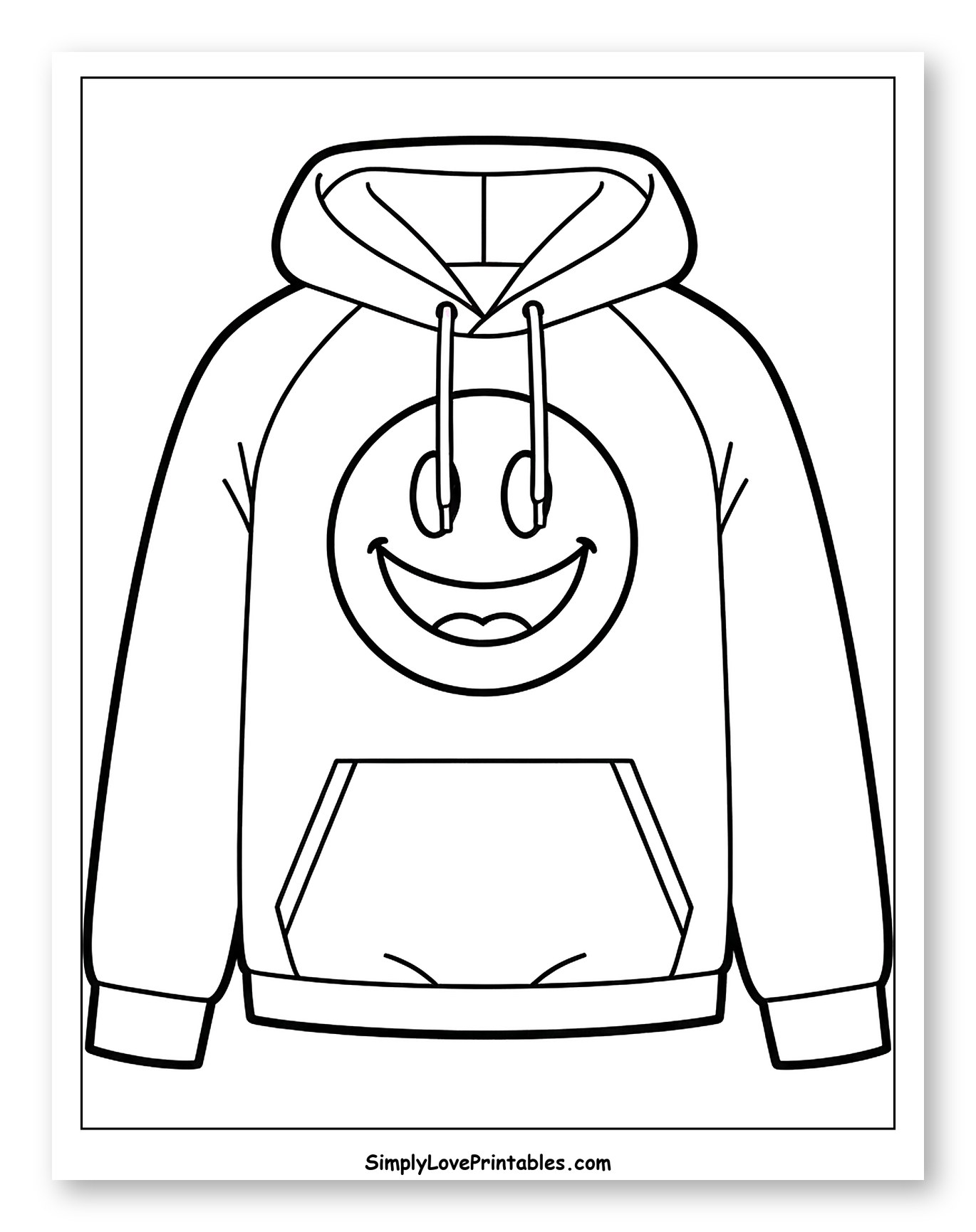 Casual Hoodie with a Big Smiley Face Coloring Sheet for Toddlers