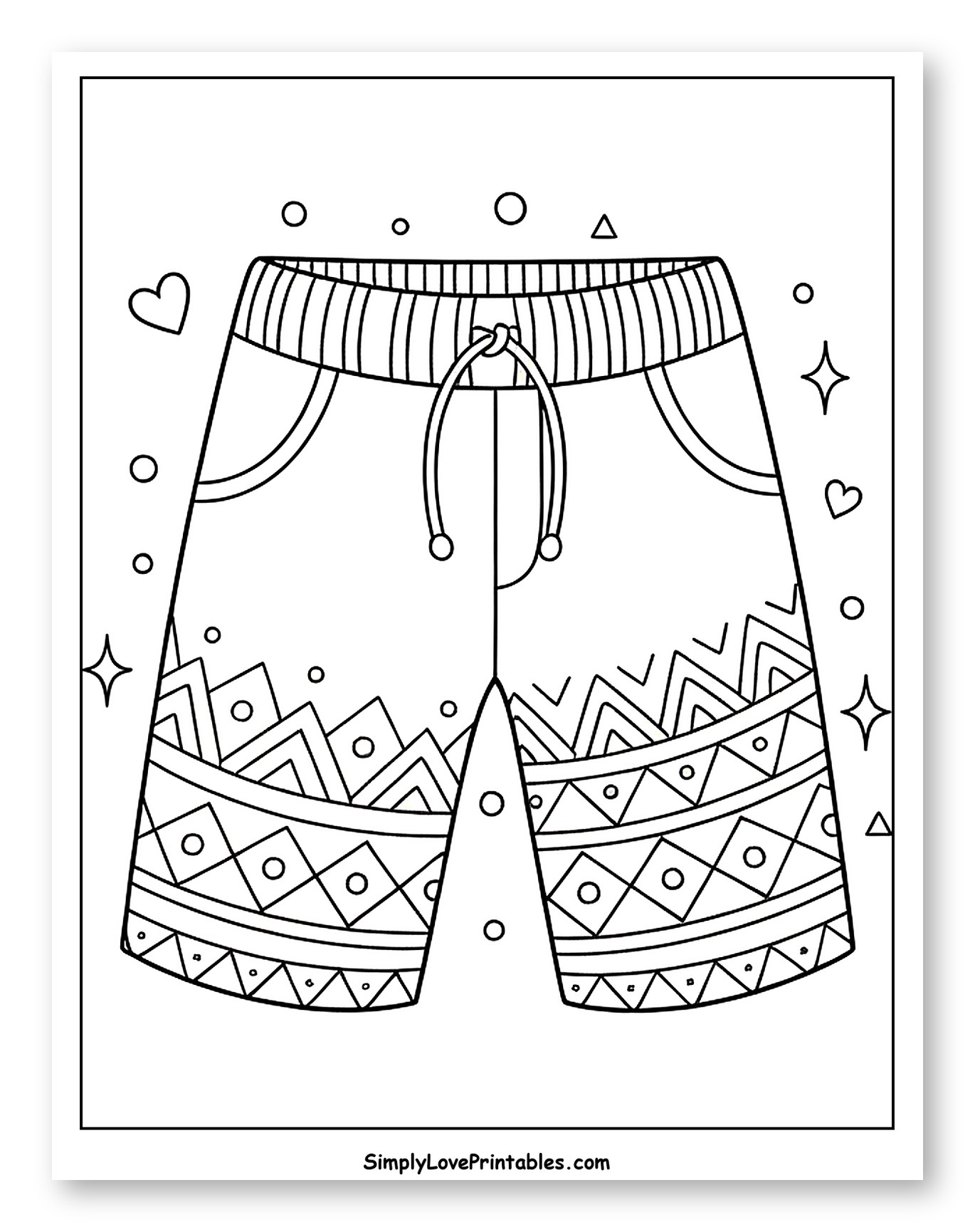 Casual Shorts with Boho Geometric Design to Color for Adults