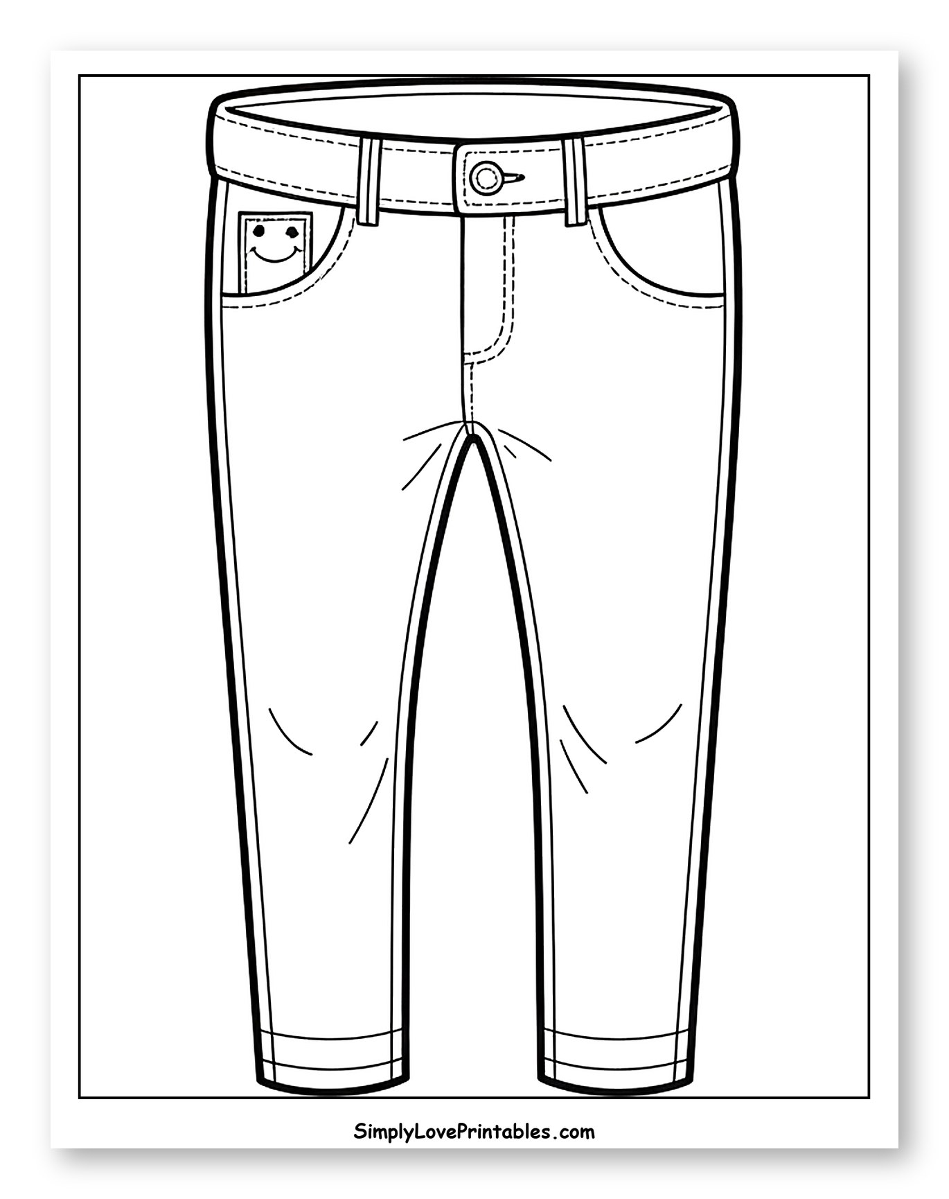Casual Trousers with Smiley Detail Coloring Page for Toddlers