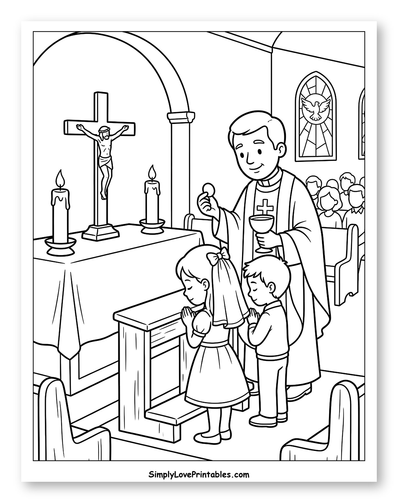 Catholic First Communion Ceremony with Priest and Children