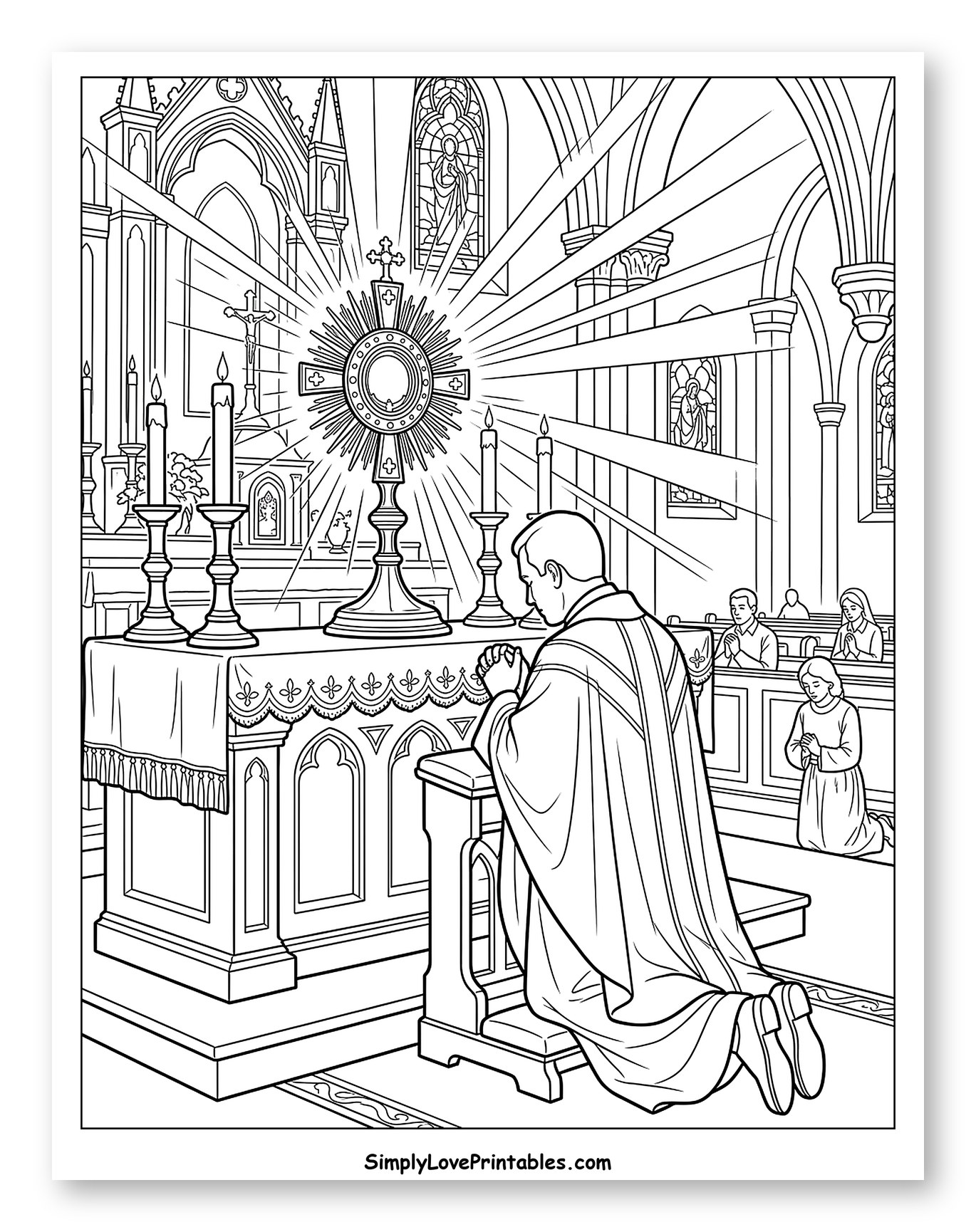Catholic Priest Adoring the Blessed Sacrament