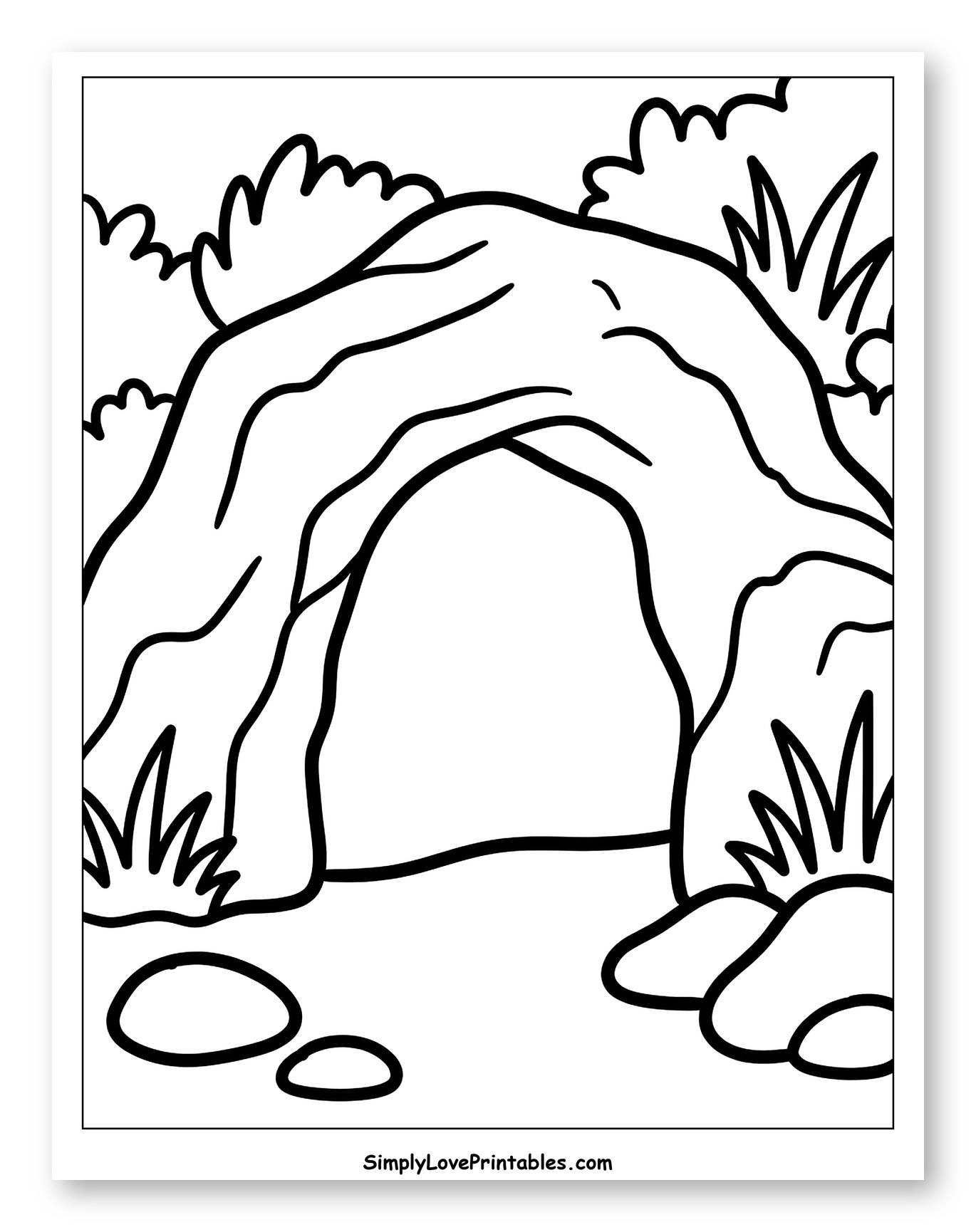 Cave Entrance with Rocks and Bushes