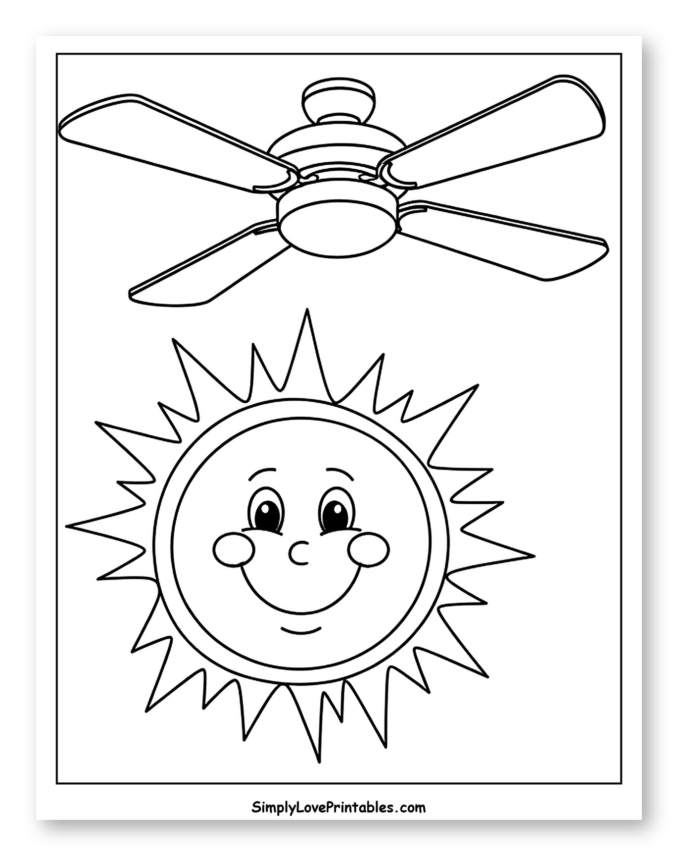 Ceiling Fan and Happy Sun Coloring Sheet for Toddlers