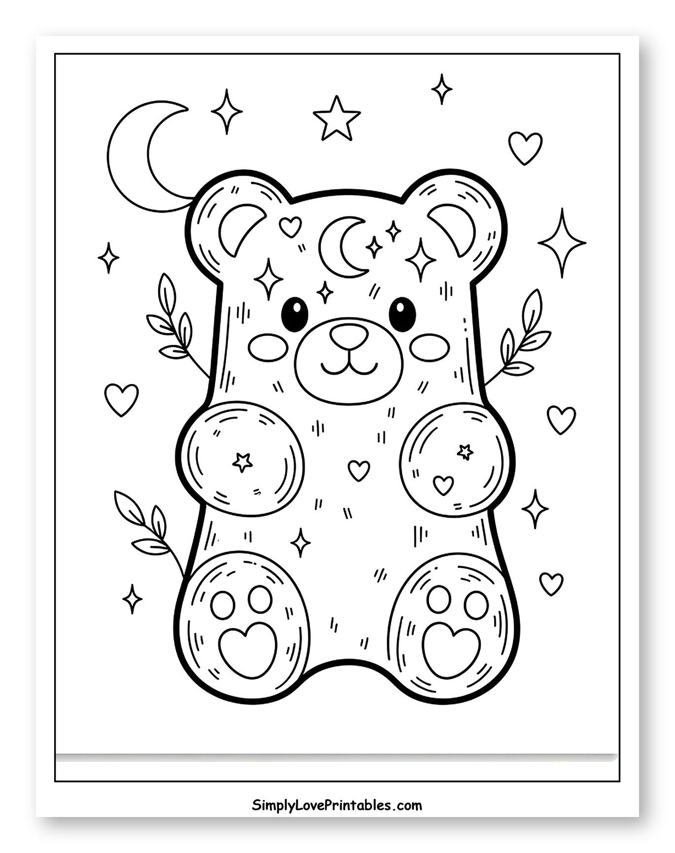 Celestial Gummy Bear with Twinkling Stars Coloring Sheet for Adults