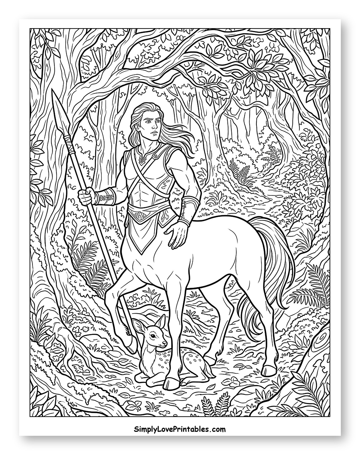 Centaur with Fawn in a Forest to Color
