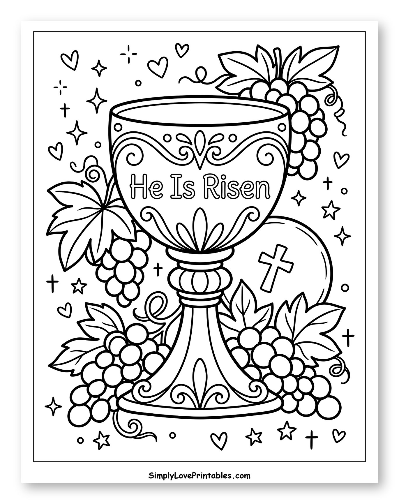 Chalice with 'He Is Risen' Text and Grapes