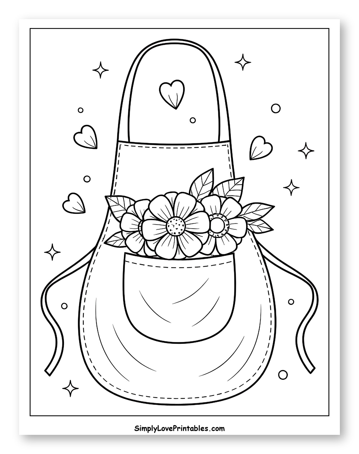 Charming Apron with a Bouquet of Flowers Coloring Sheet for Adults