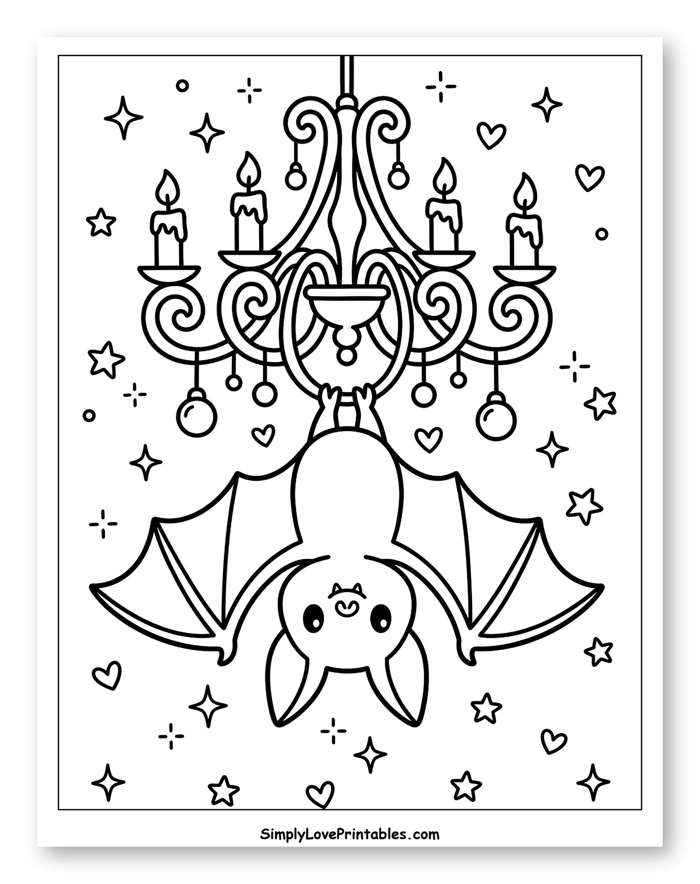 Charming Bat Under a Candlelit Chandelier Coloring Page for Adults