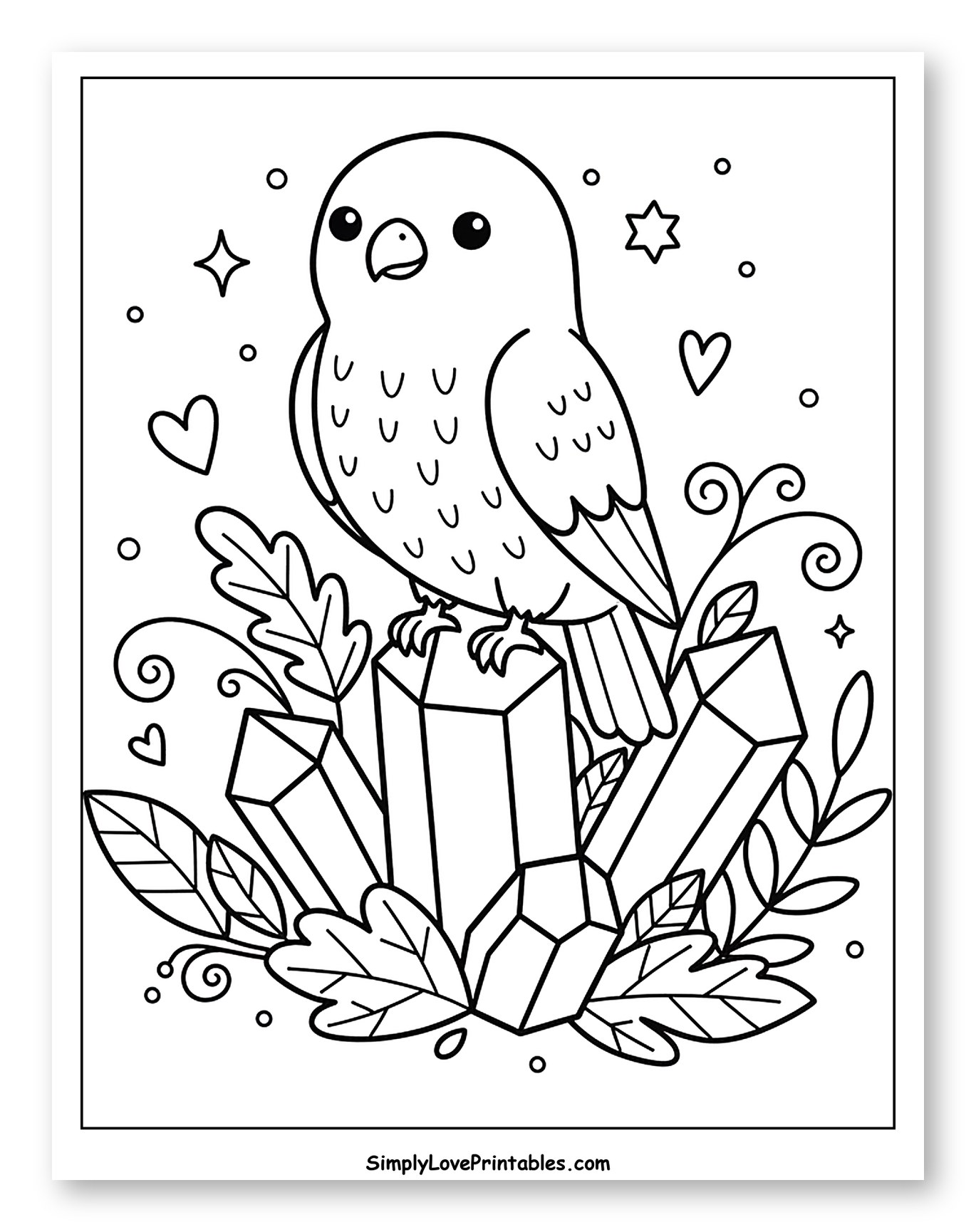 Charming Bird Amidst Crystals and Leaves