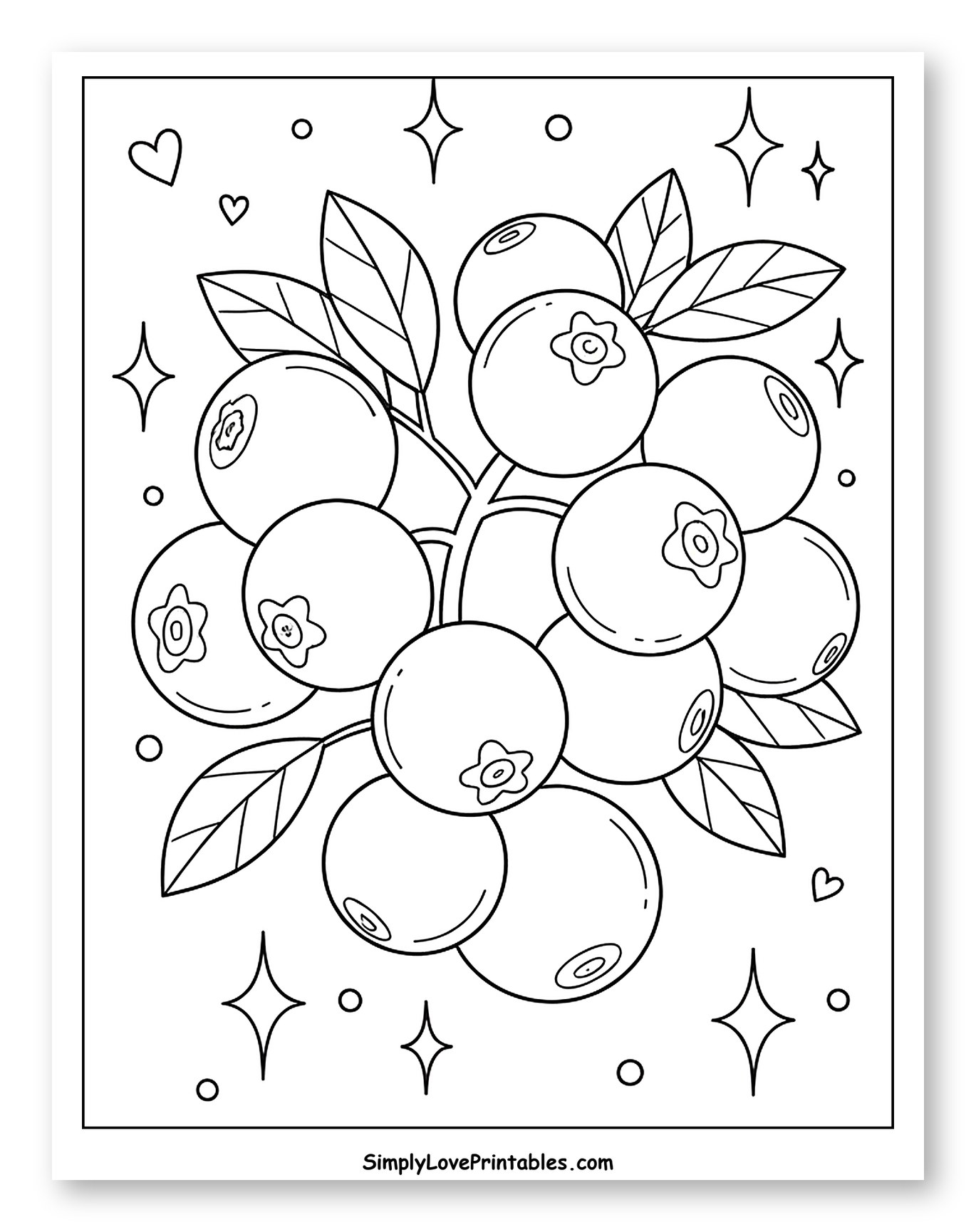 Charming Blueberries with Glittering Stars and Hearts