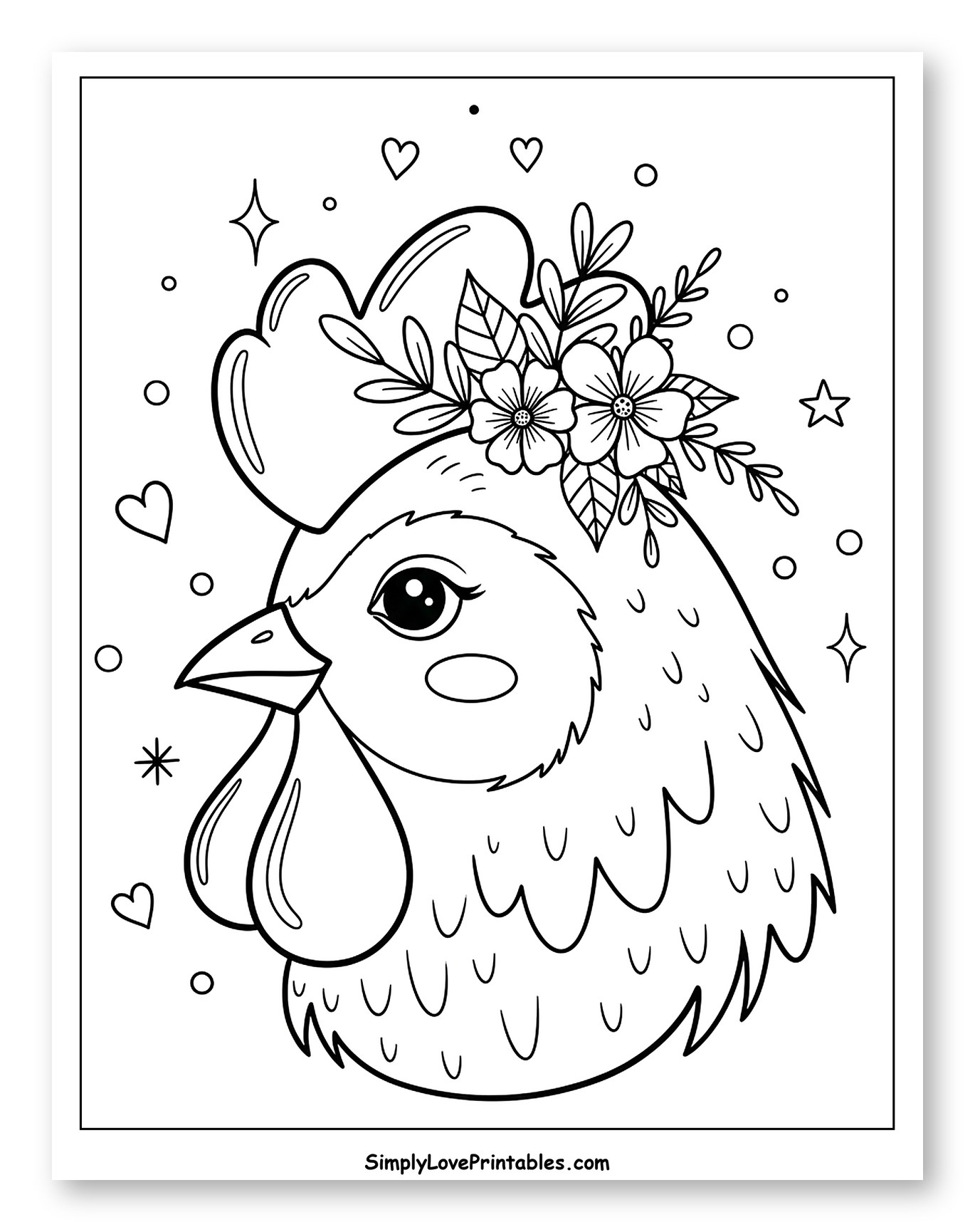 Charming Chicken with Flowers and Hearts