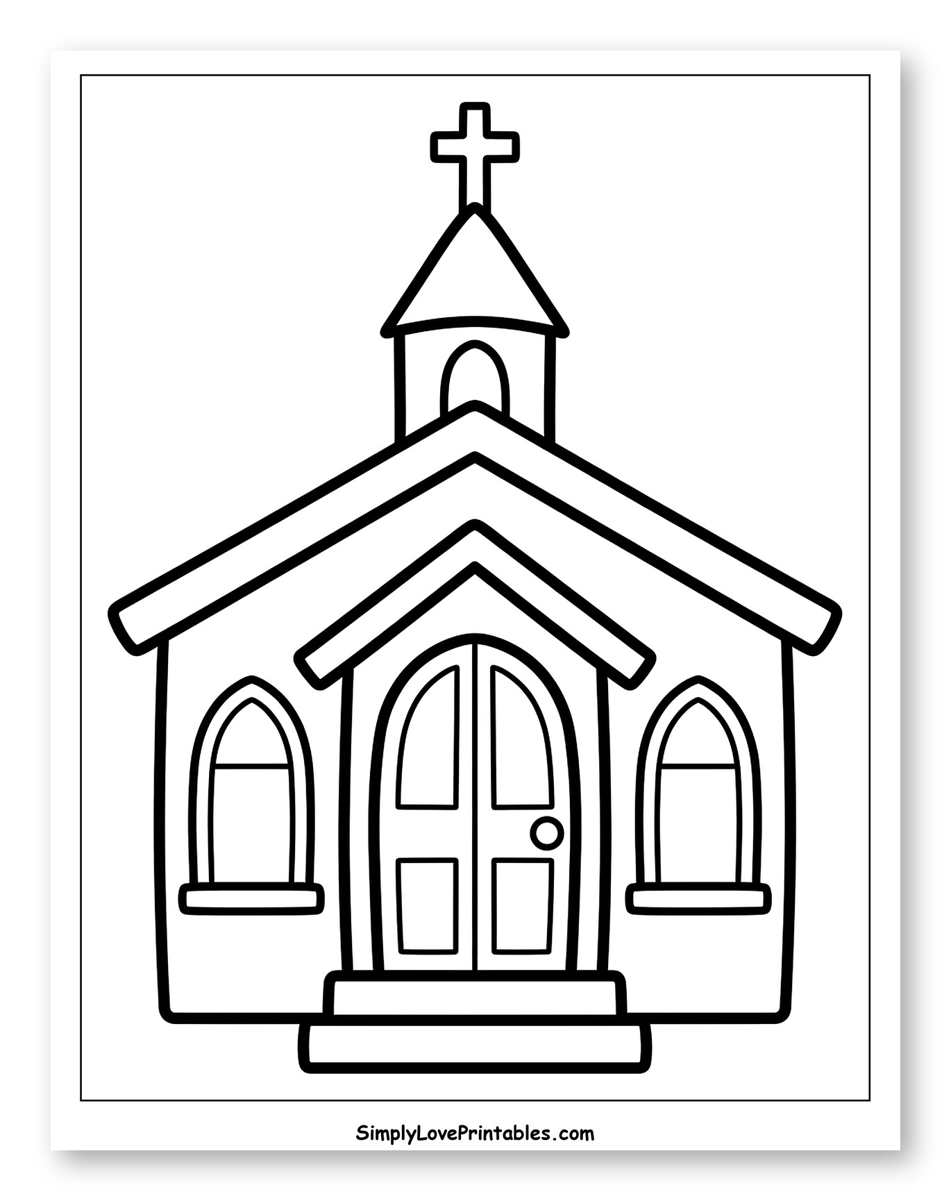 Charming Church with Arched Door Coloring Page for Toddlers