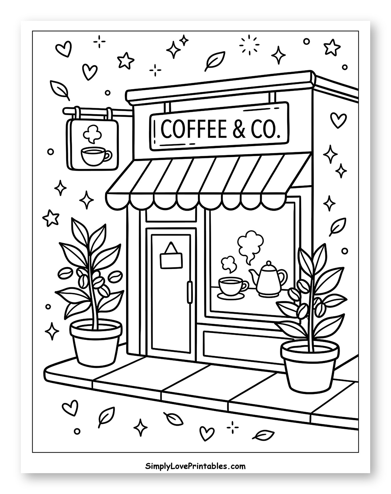 Charming Coffee Shop Exterior with Plants and Decor