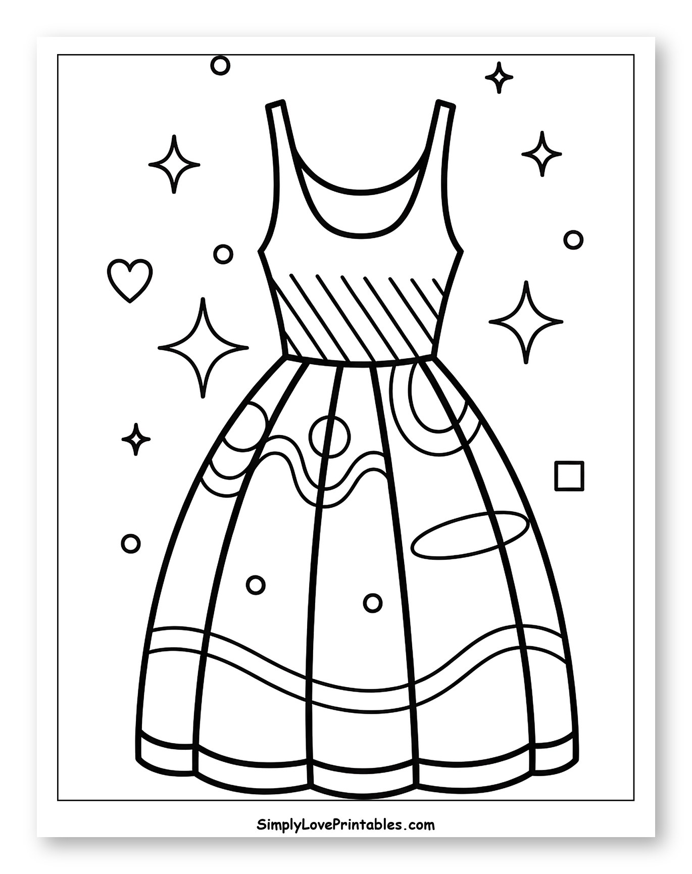 Charming Dress with Stars and Geometric Shapes Coloring Sheet for Adults