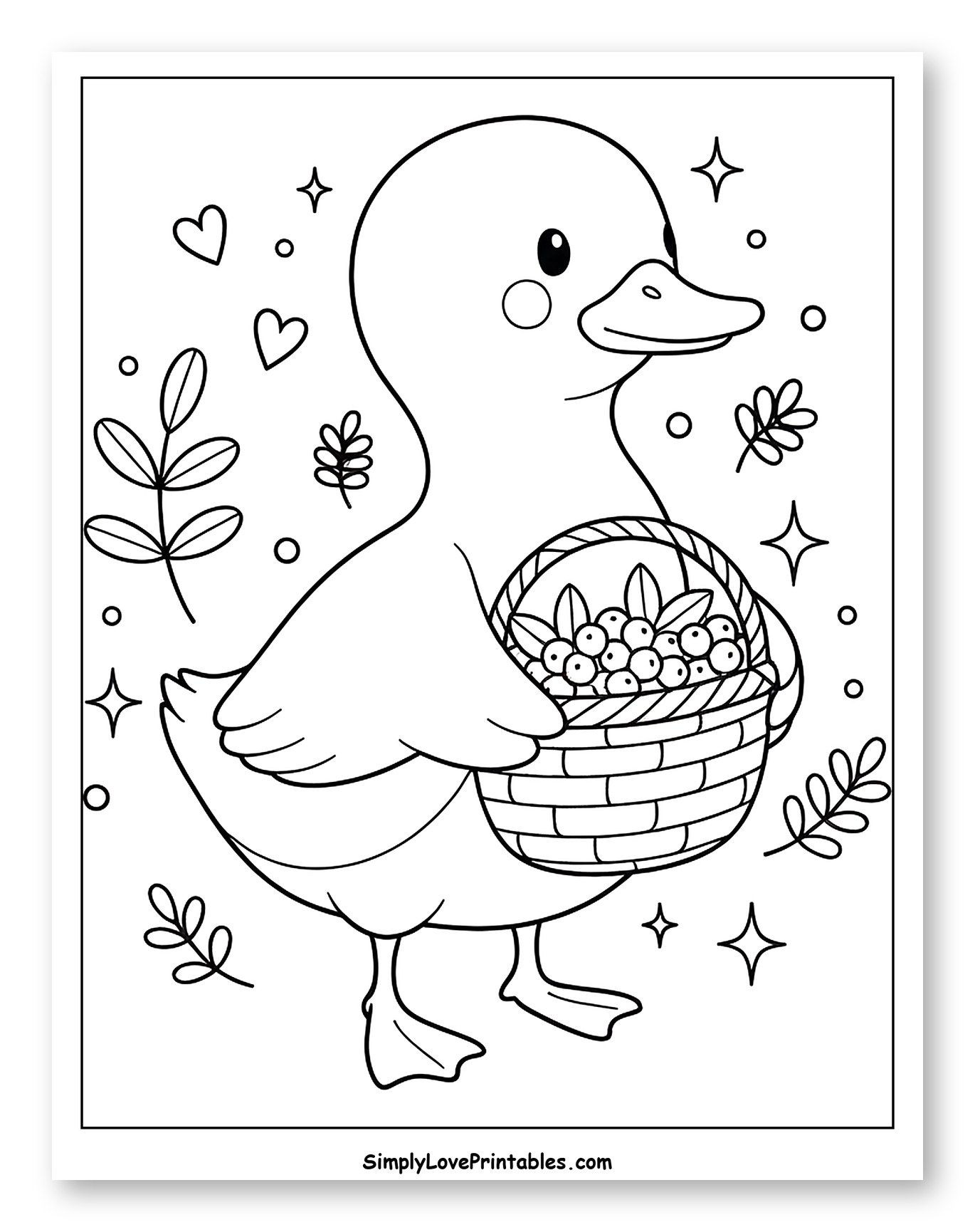 Charming Duckling Holding Berry Basket to Color for Adults