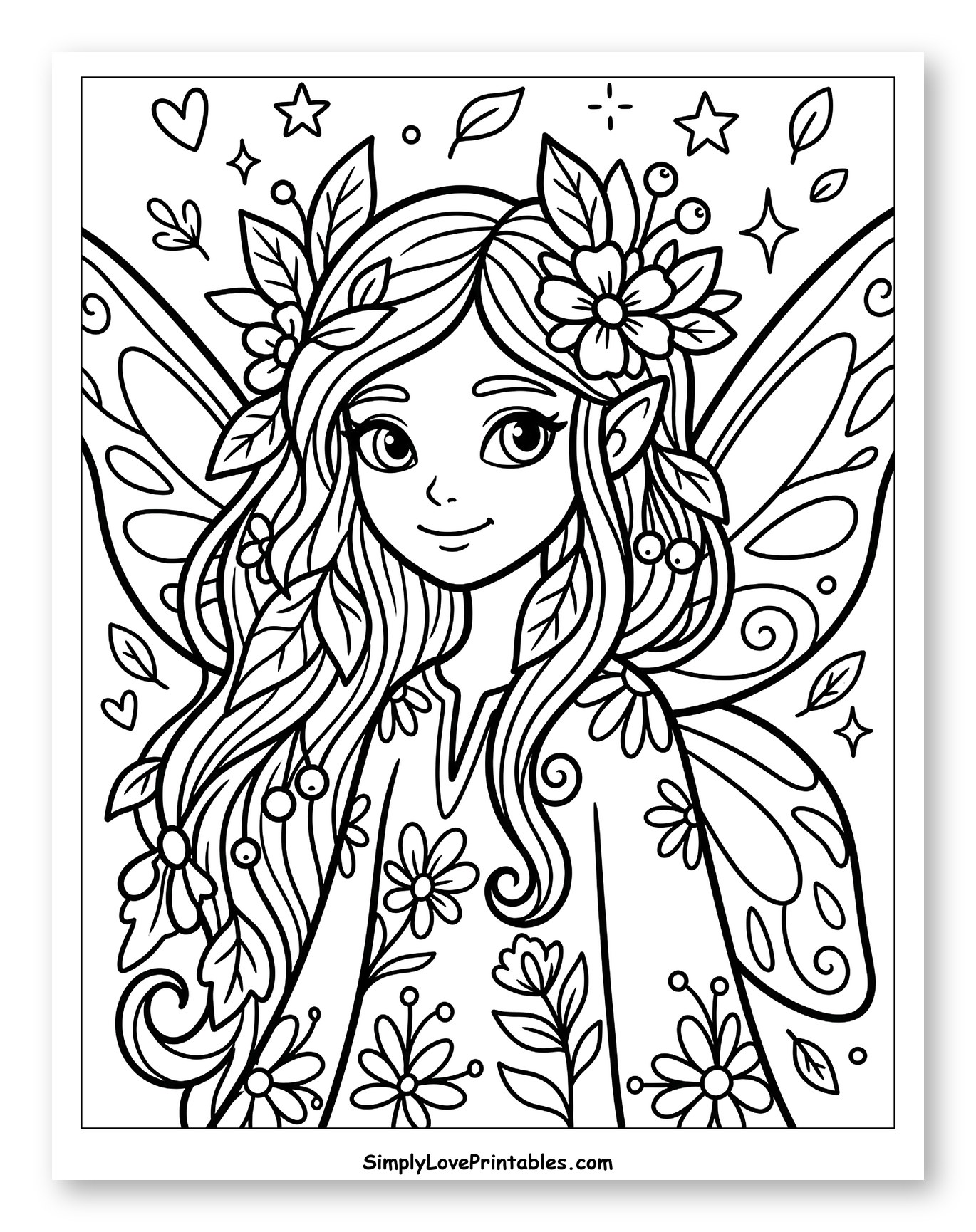 Charming Fairy with Floral Crown and Wings
