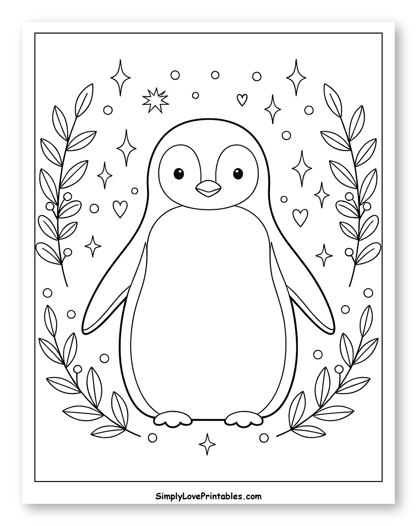 Charming Penguin Amongst Twinkling Stars and Berries