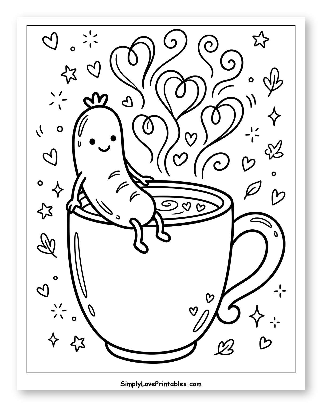 Charming Sausage Relaxing in a Coffee Cup to Color for Adults