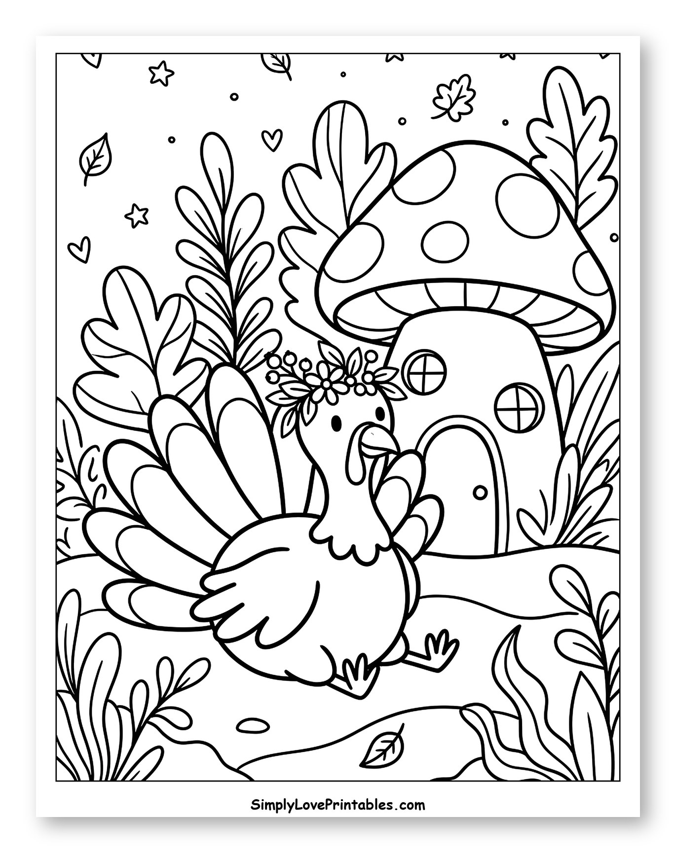 Charming Turkey and Mushroom House Forest Scene