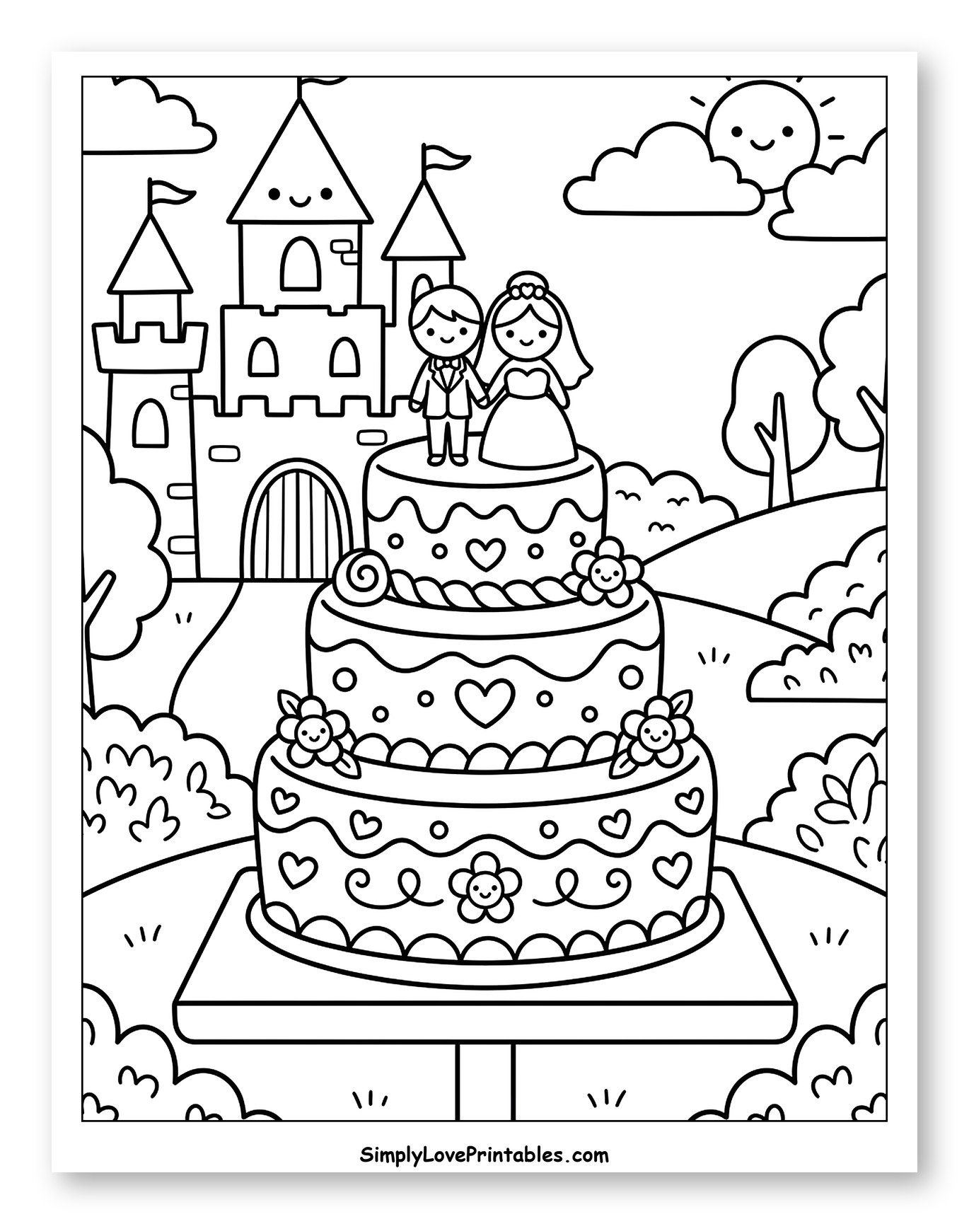 Charming Wedding Cake with Castle and Scenery