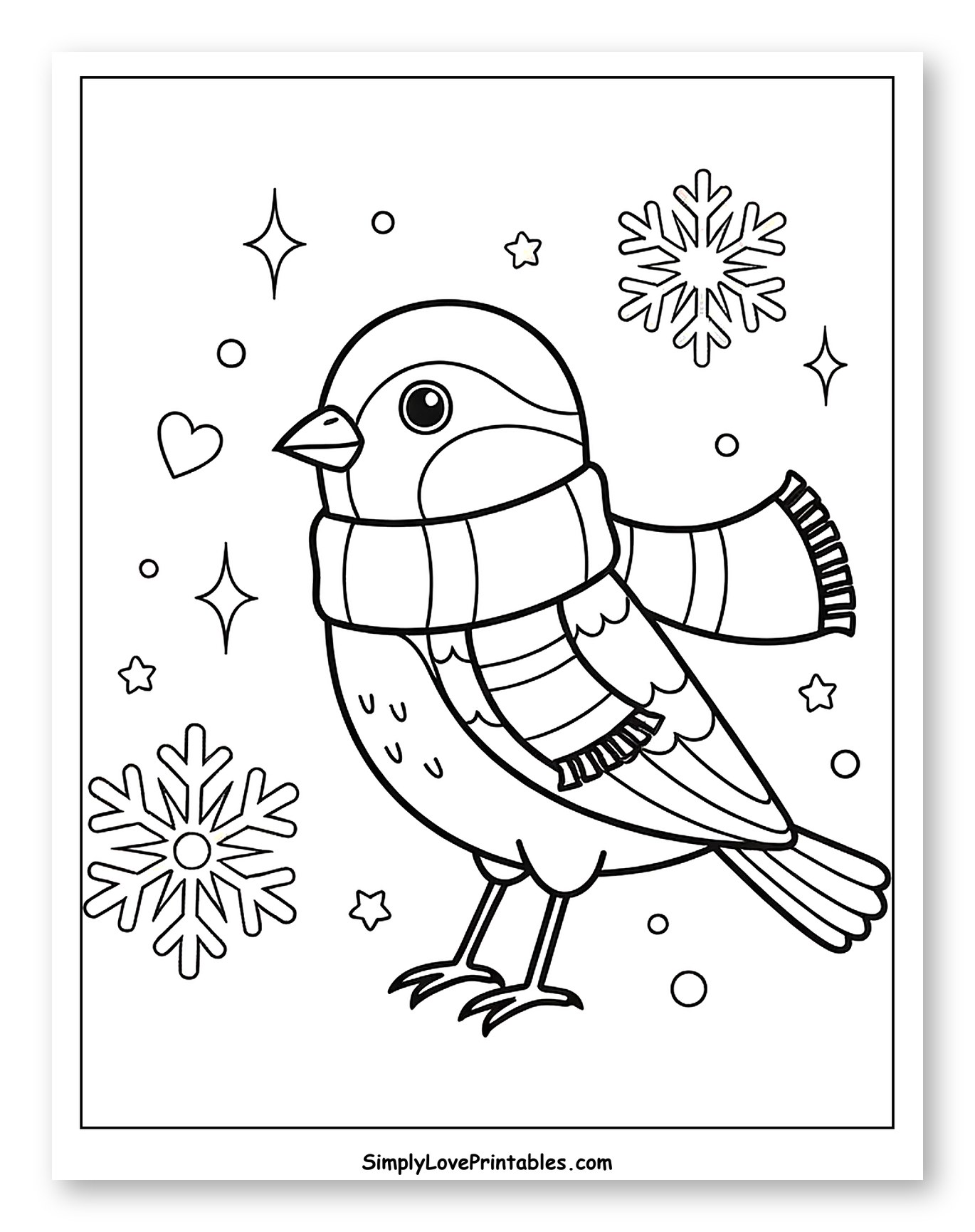 Charming Winter Sparrow with Scarf Coloring Page for Adults