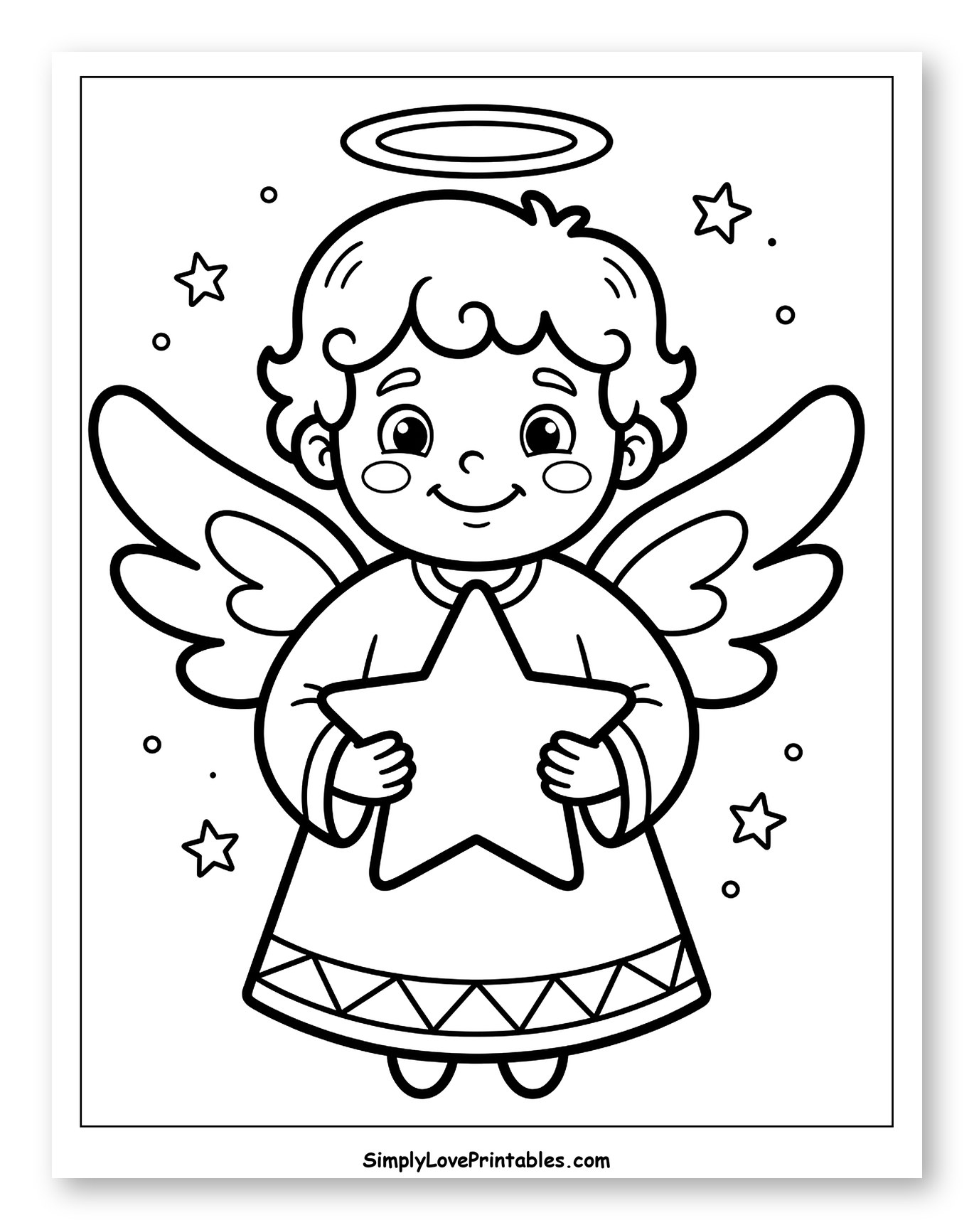 Cheerful Angel with Star and Wings to Color for Toddlers