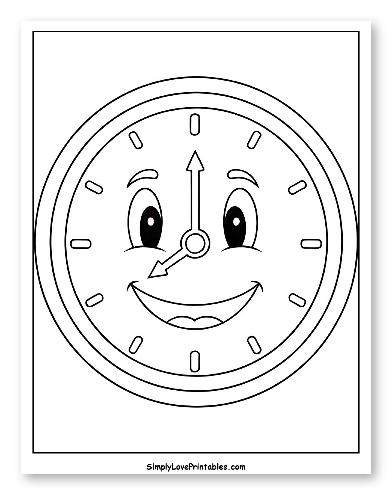 Cheerful Animated Clock Face Coloring Page for Toddlers