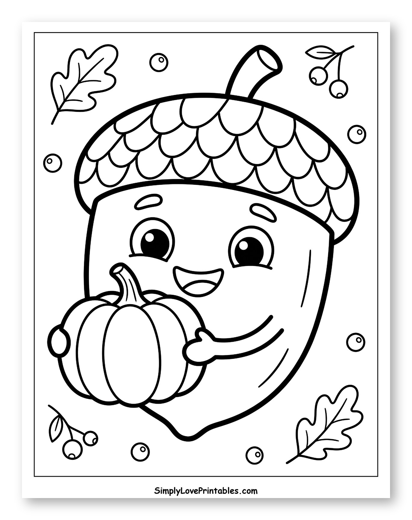 Cheerful Autumn Acorn Holding a Pumpkin