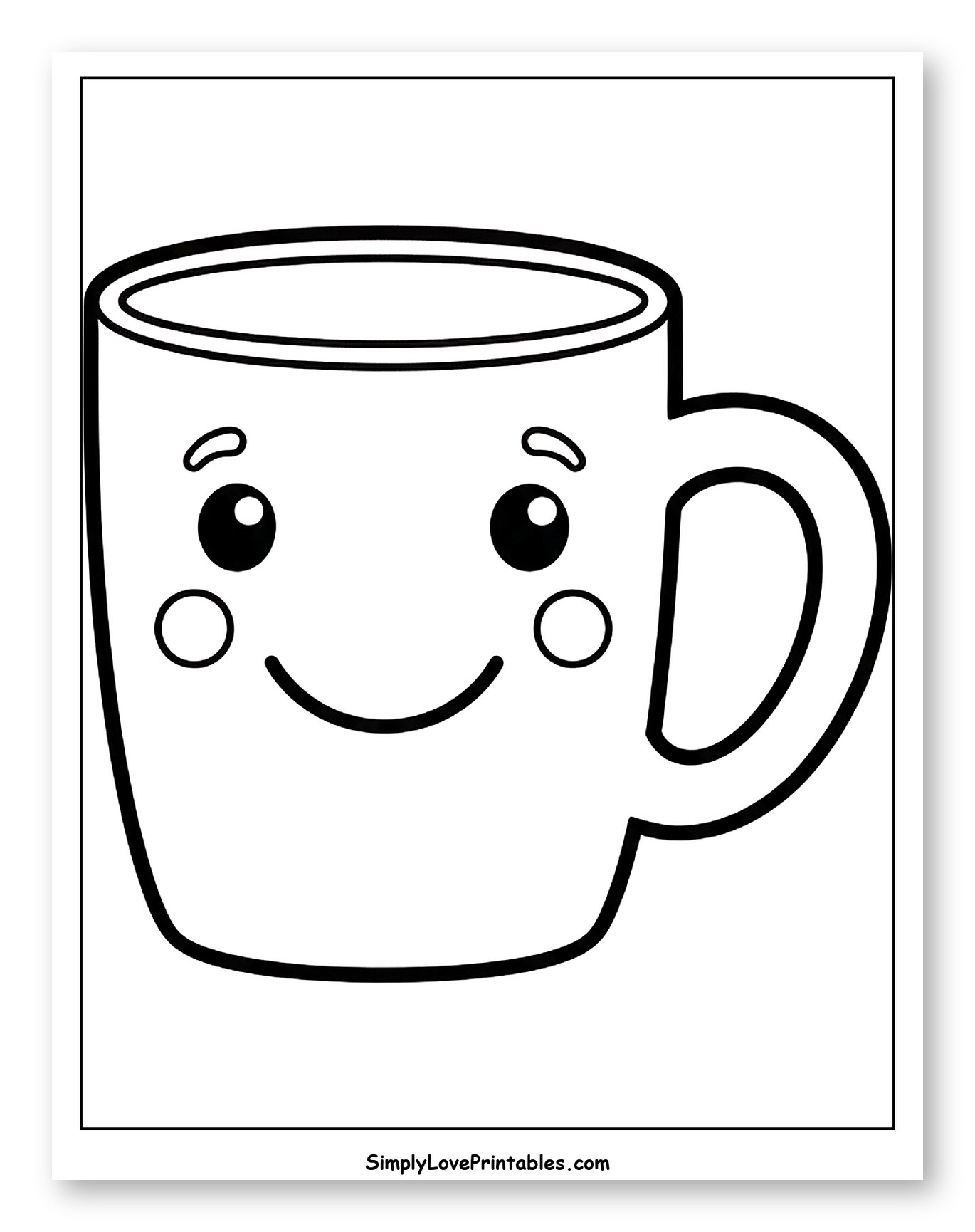 Cheerful Cartoon Coffee Mug Outline Coloring Page for Toddlers