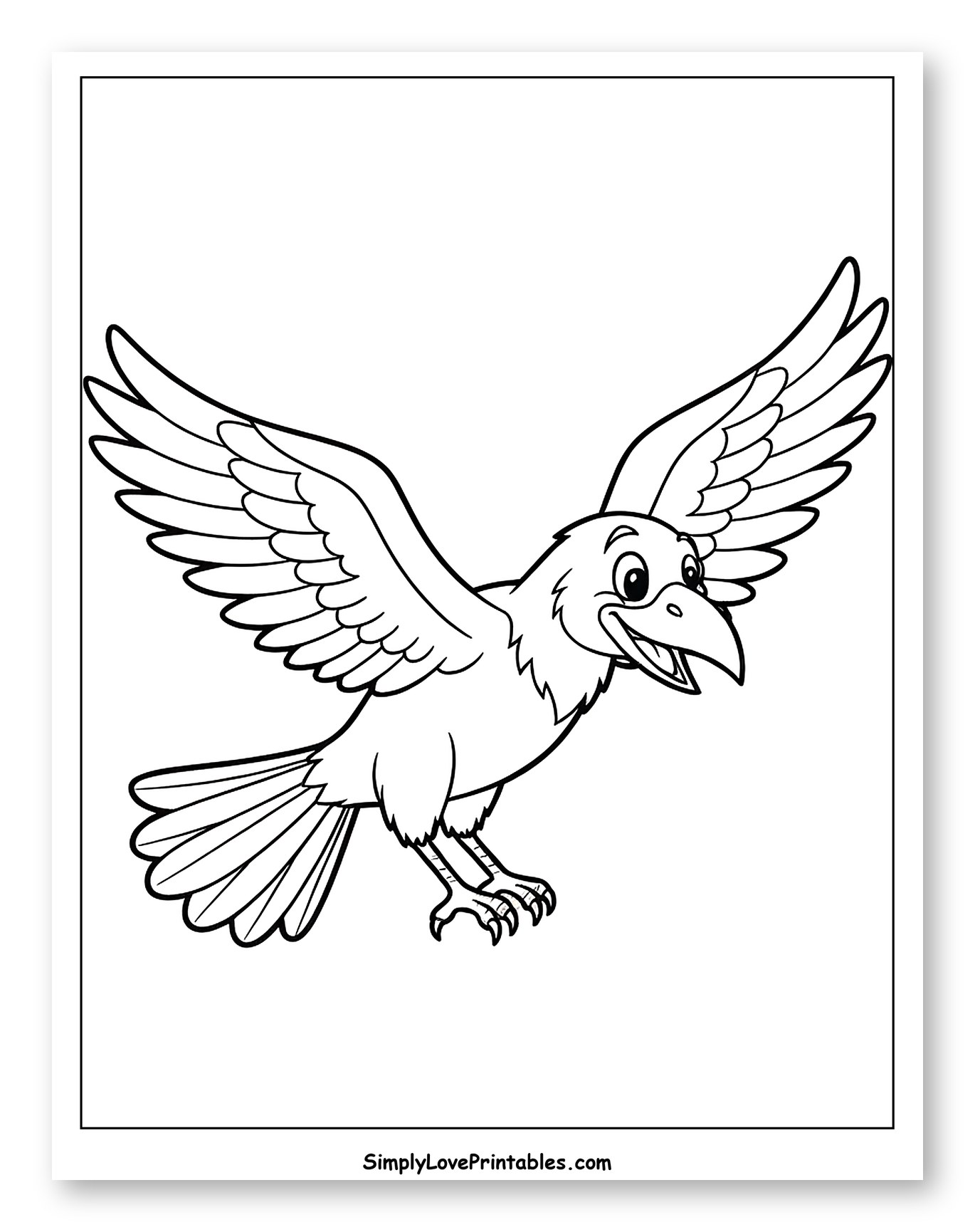 Cheerful Cartoon Crow in Flight