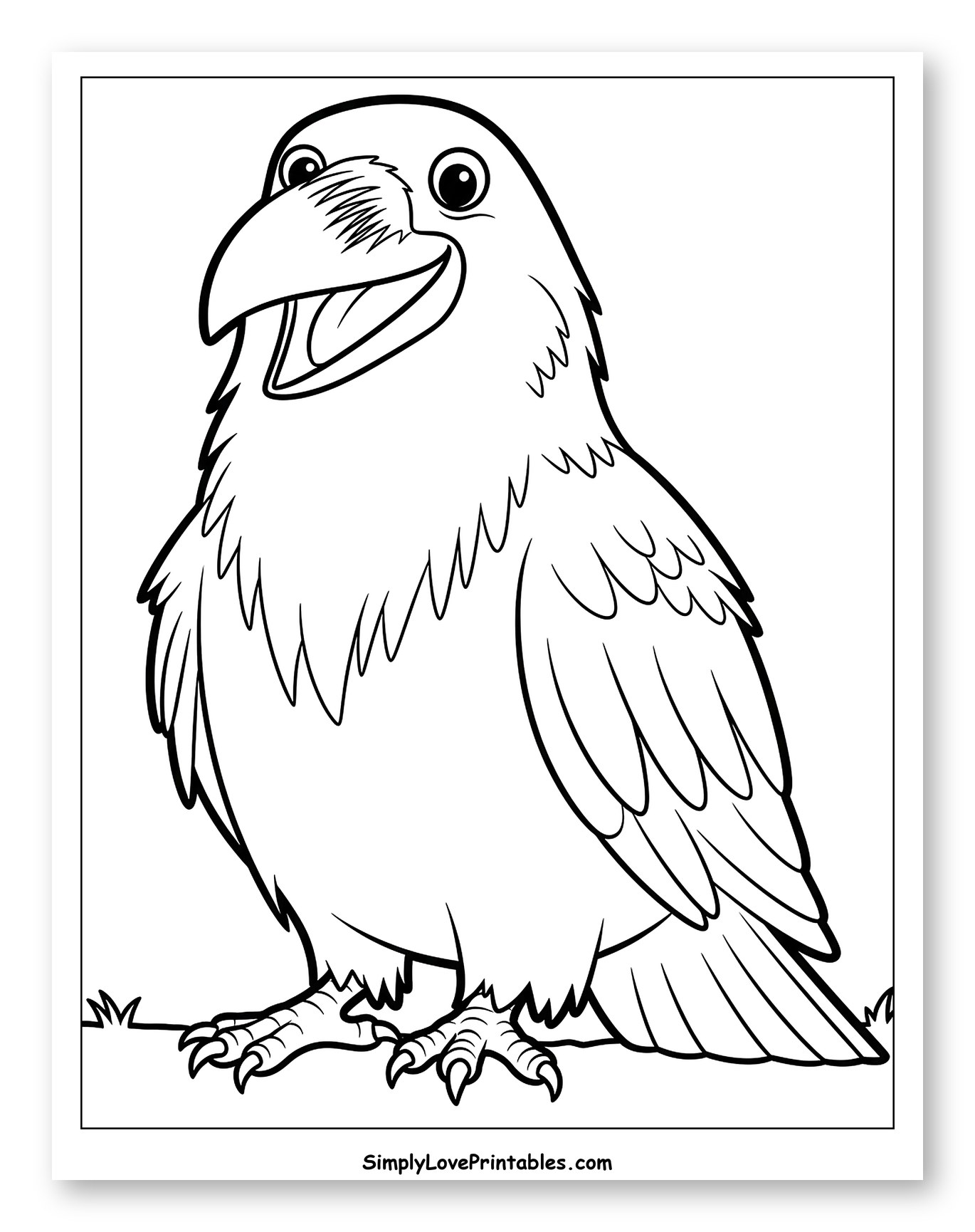 Cheerful Cartoon Raven Bird to Color for Toddlers
