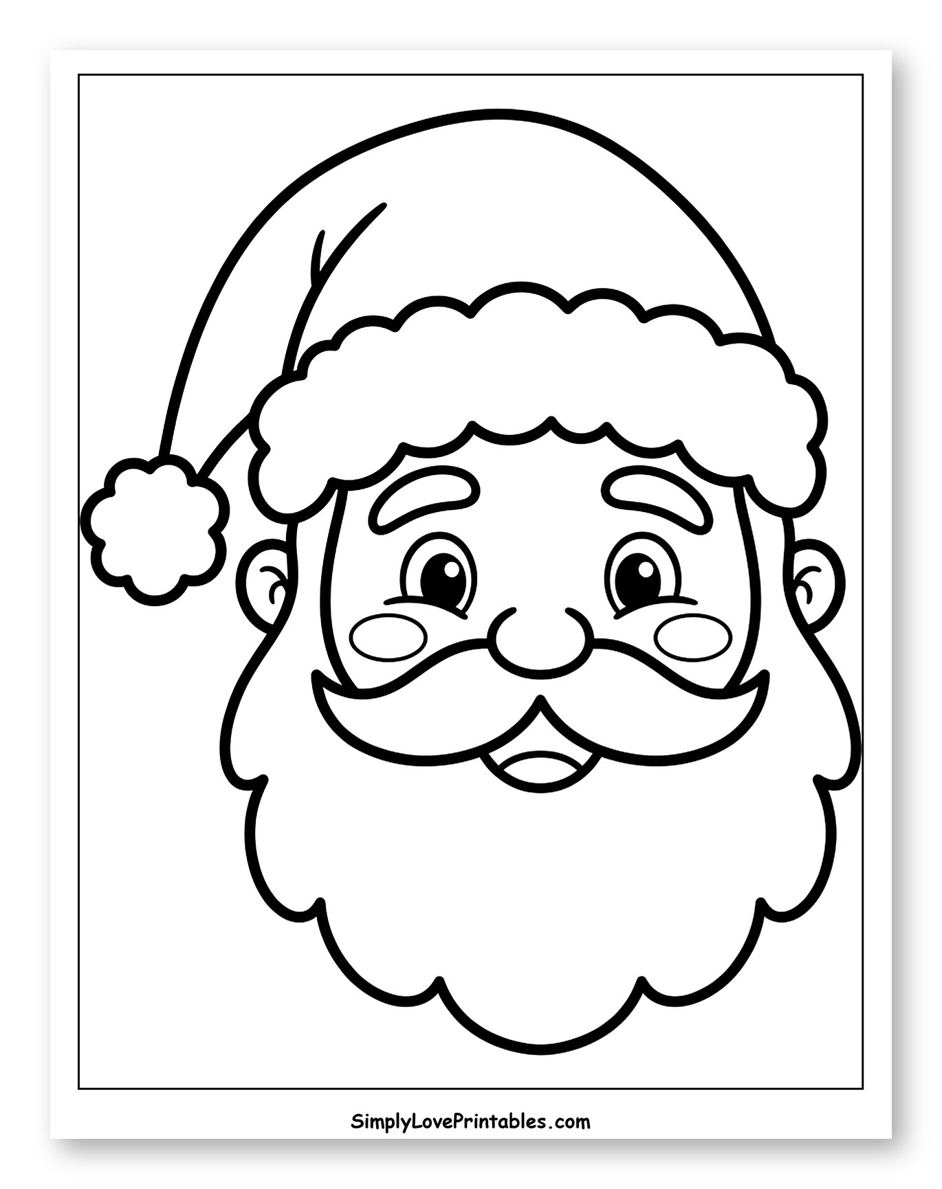 Cheerful Cartoon Santa Claus Face Coloring Sheet for Toddlers