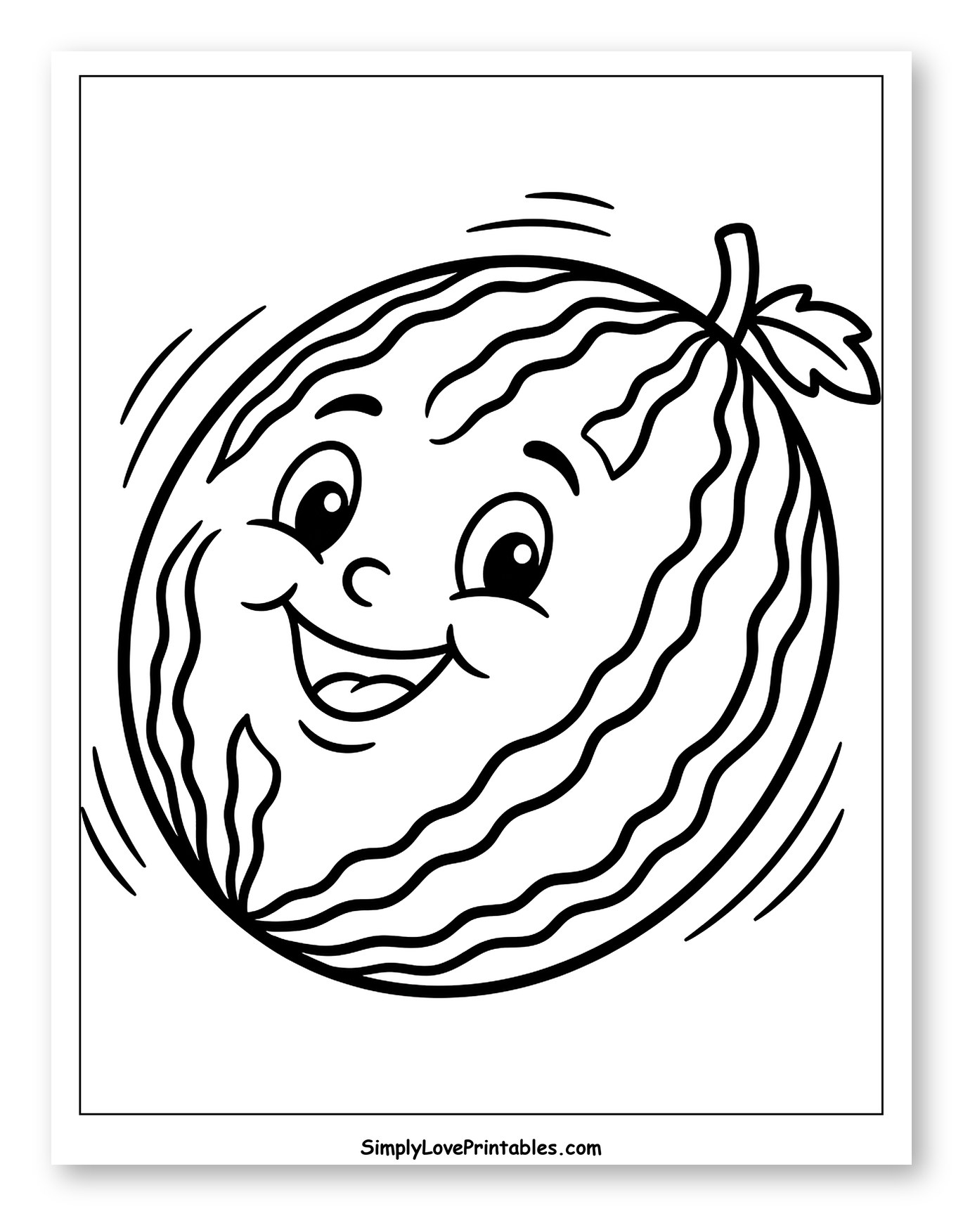 Cheerful Cartoon Watermelon Spinning Coloring Page for Toddlers