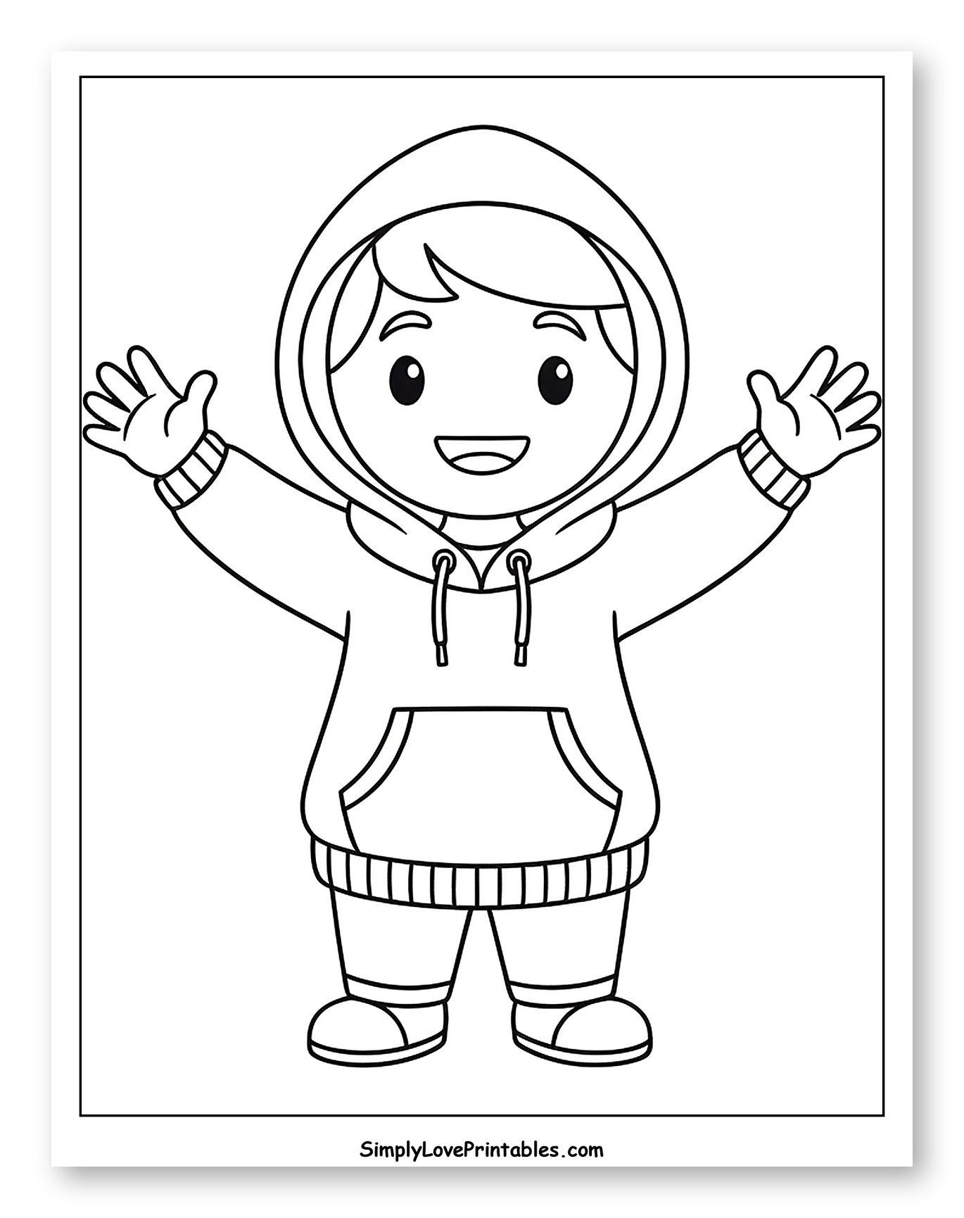 Cheerful Child in a Cozy Hoodie to Color for Toddlers