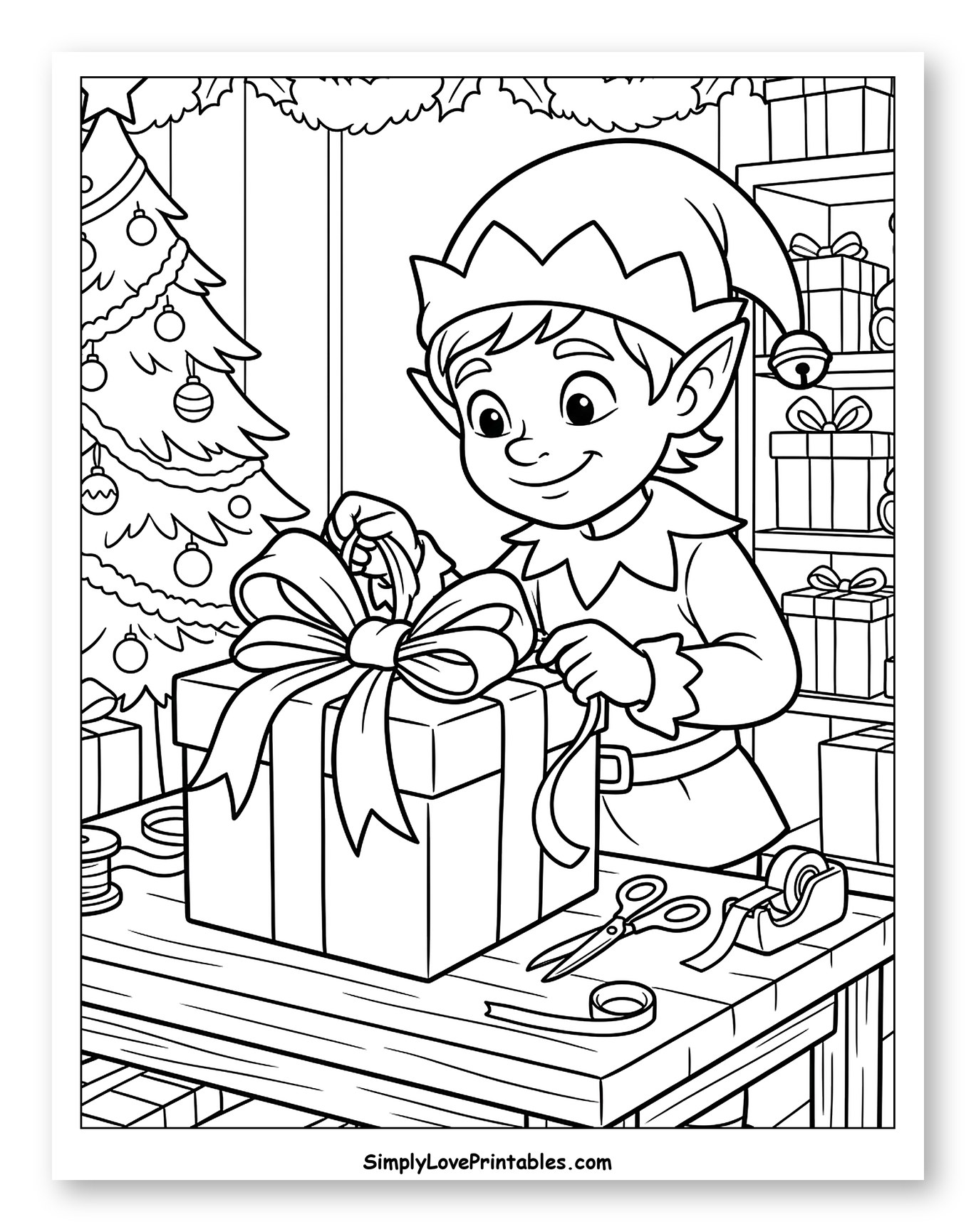 Cheerful Christmas Elf Wrapping Holiday Presents