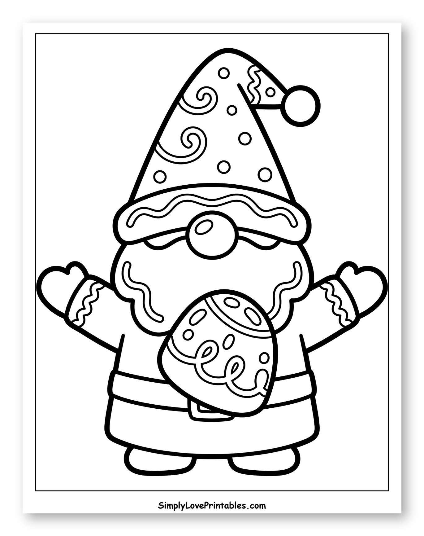 Cheerful Christmas Gnome Holding a Festive Ornament Coloring Page for Toddlers
