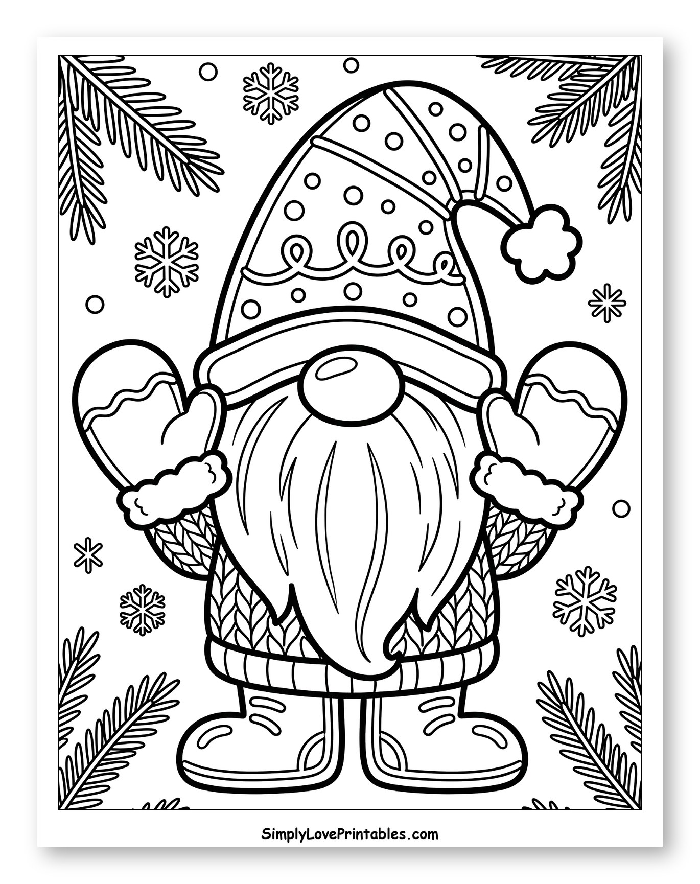 Cheerful Christmas Gnome in Cozy Knit Sweater Coloring Sheet for Toddlers