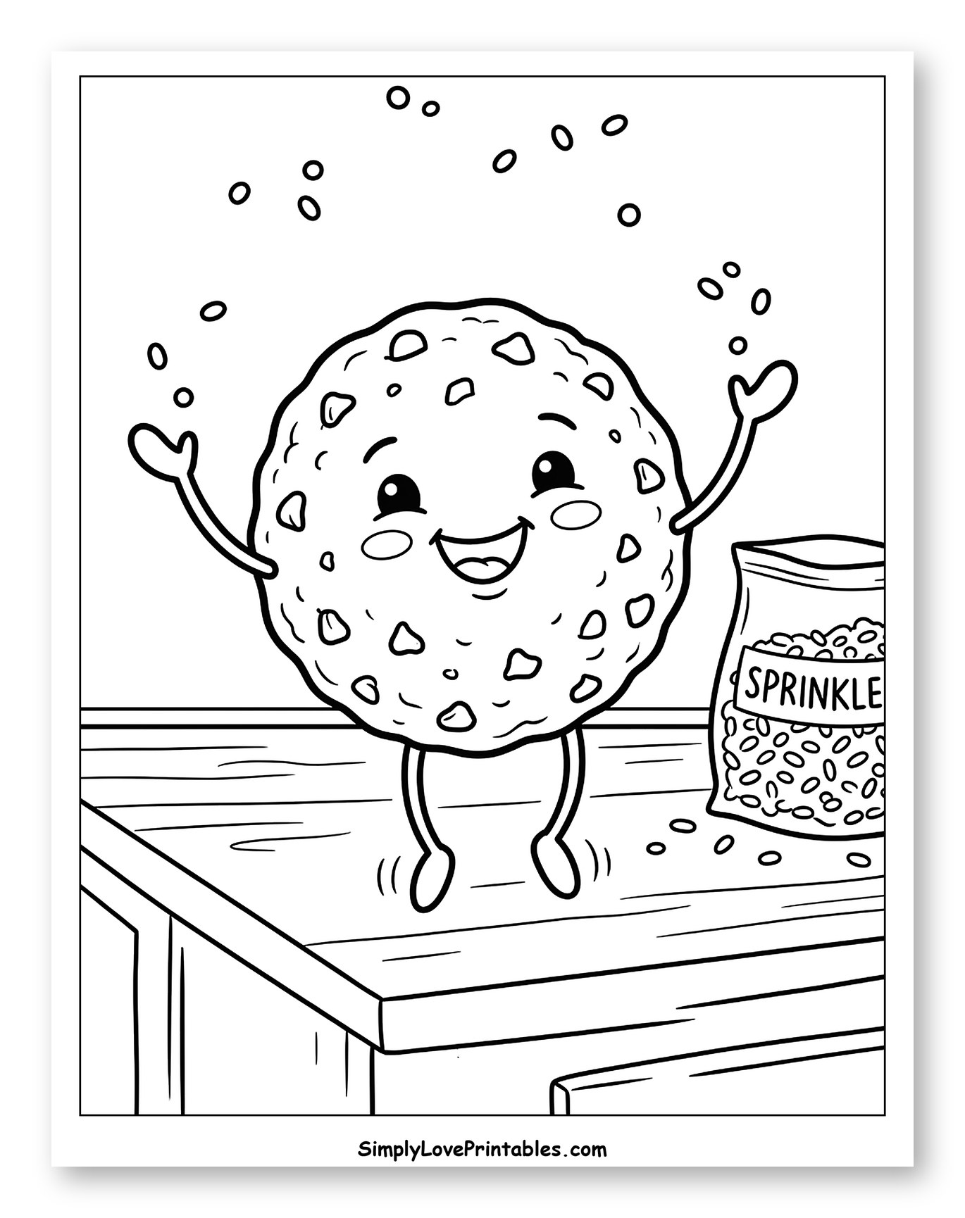 Cheerful Cookie with Sprinkles Coloring Sheet for Kids