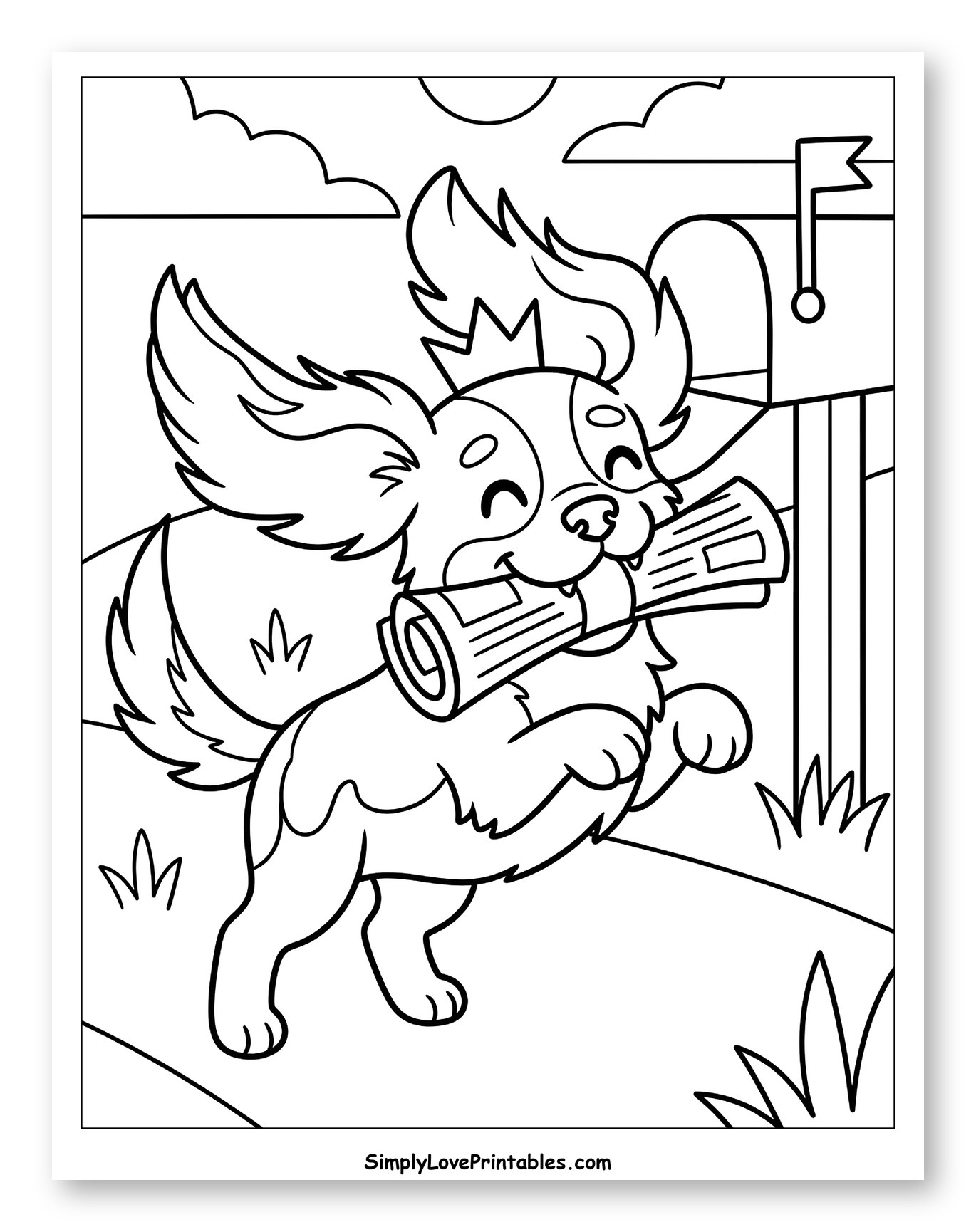 Cheerful Dog Delivering Newspaper by Mailbox