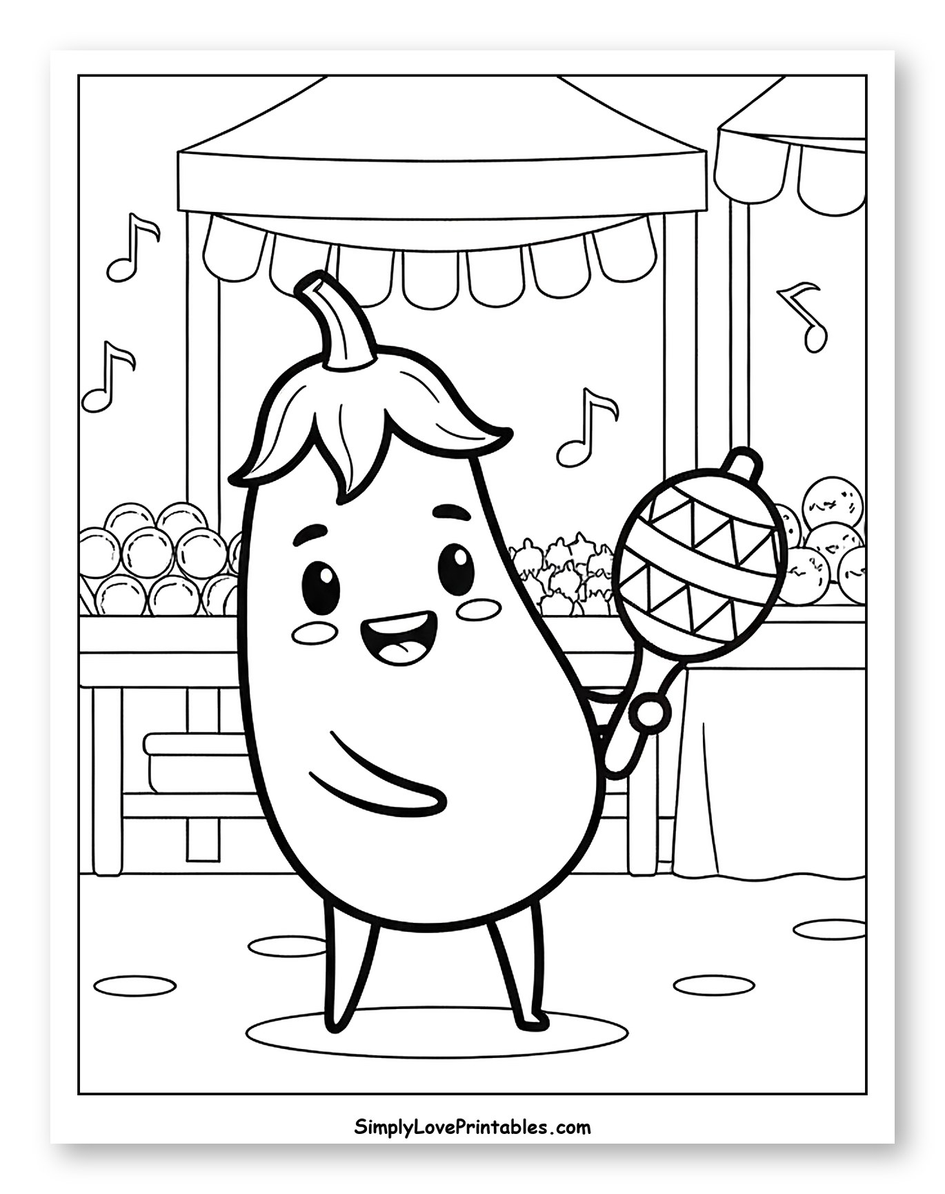 Cheerful Eggplant Musician at the Market