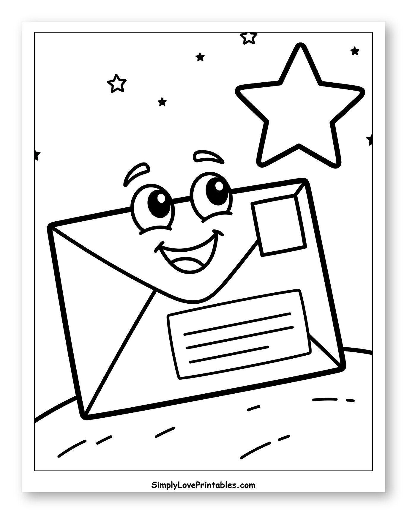 Cheerful Envelope with Stars in the Sky to Color for Toddlers