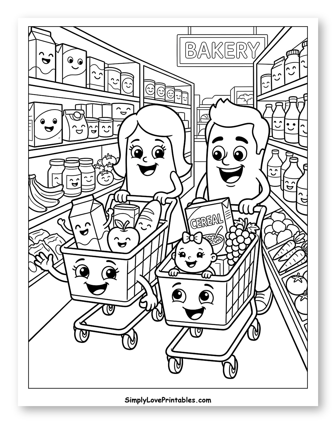 Cheerful Family with Talking Shopping Carts