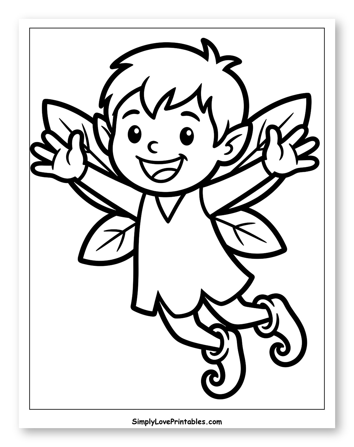 Cheerful Flying Pixie Waving Hands Coloring Page for Toddlers