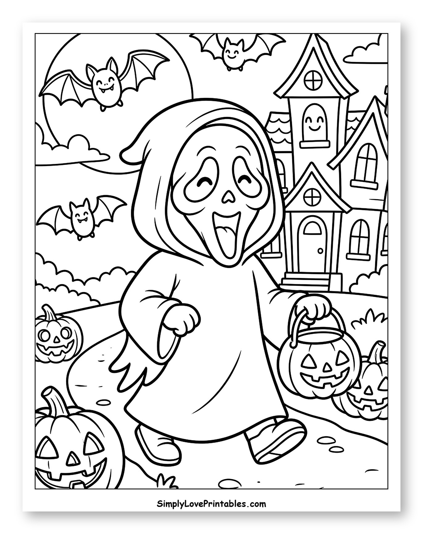 Cheerful Ghostface Trick-or-Treating at Night