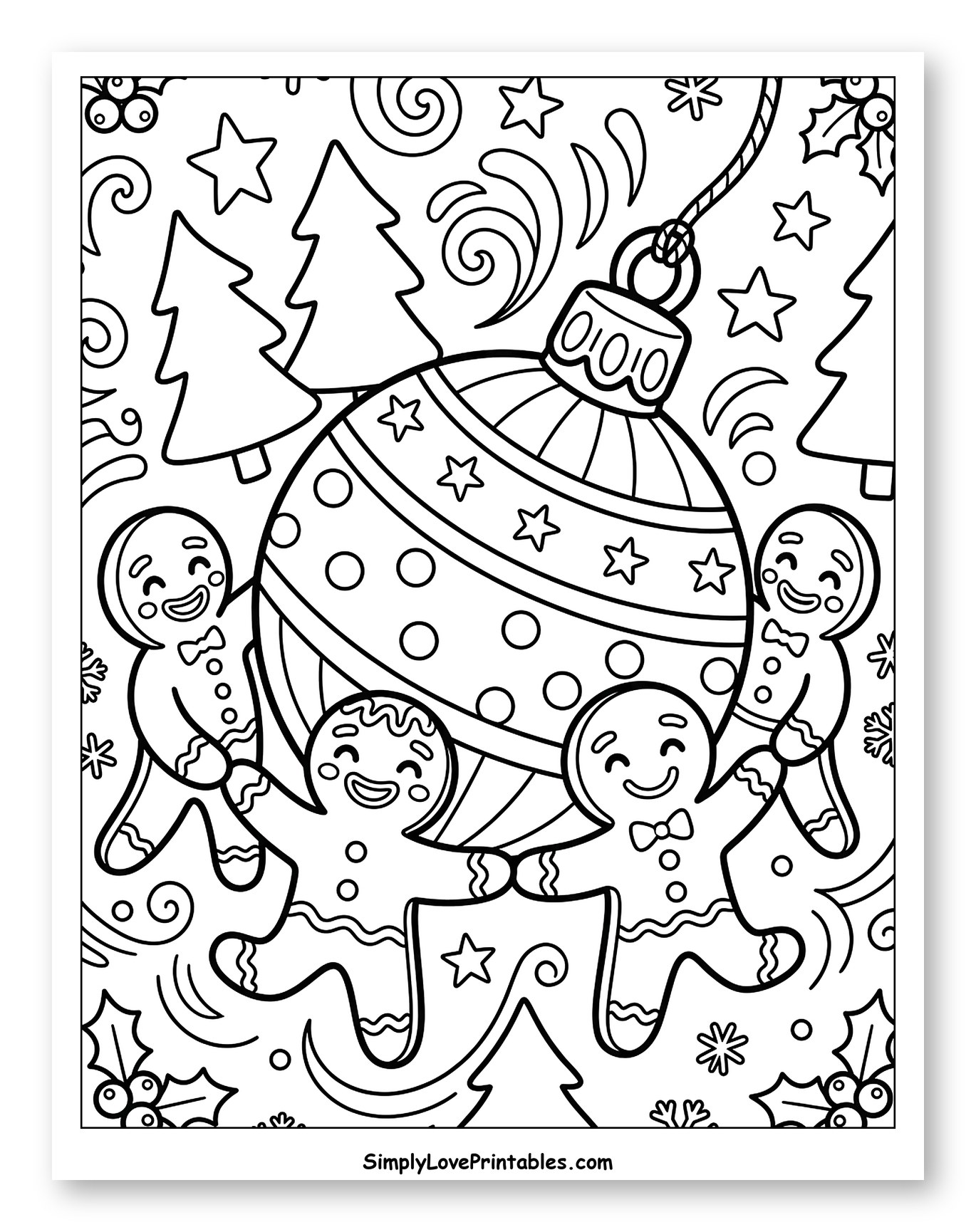 Cheerful Gingerbread Men with Giant Christmas Ornament