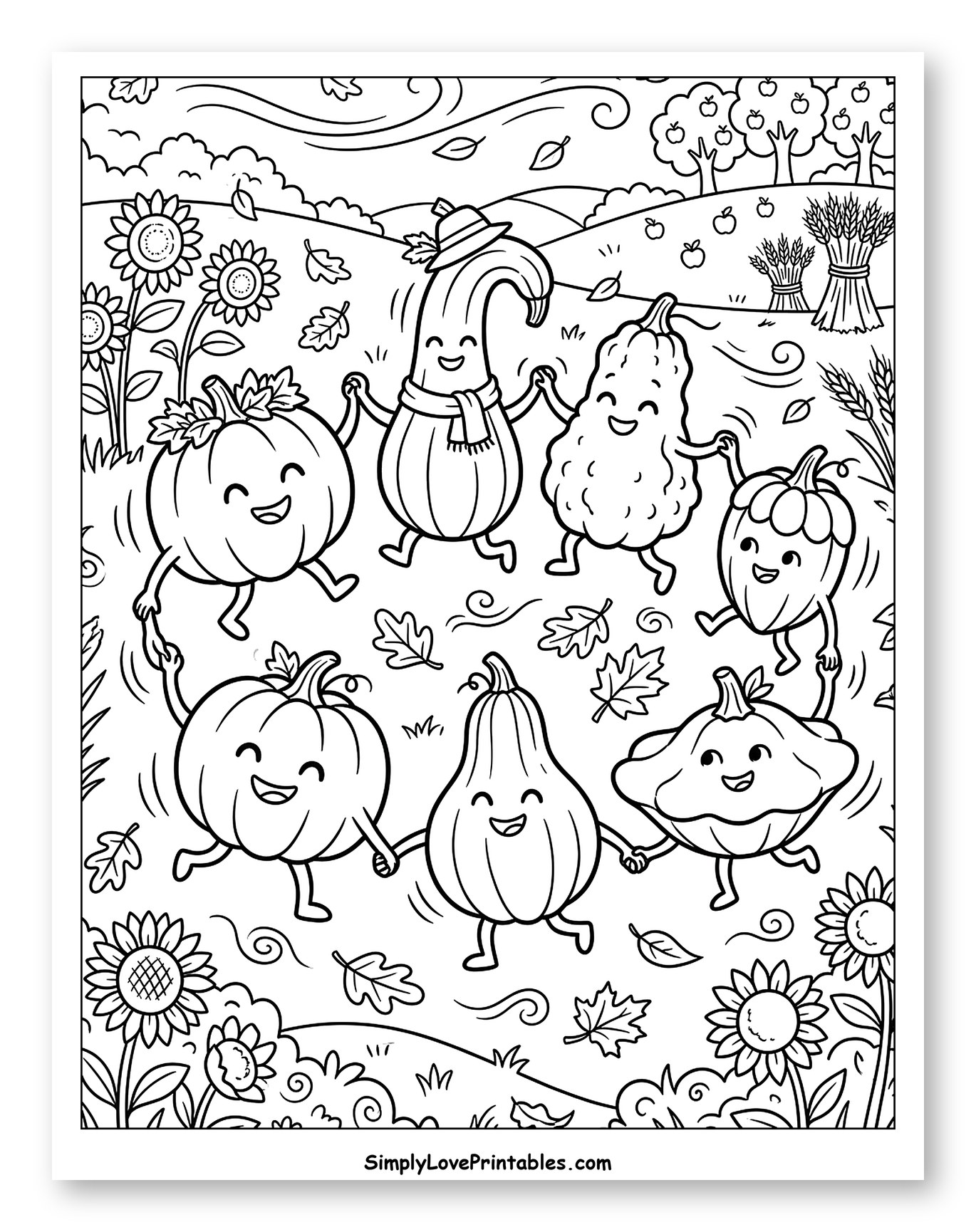 Cheerful Harvest Gourds Dancing in a Circle