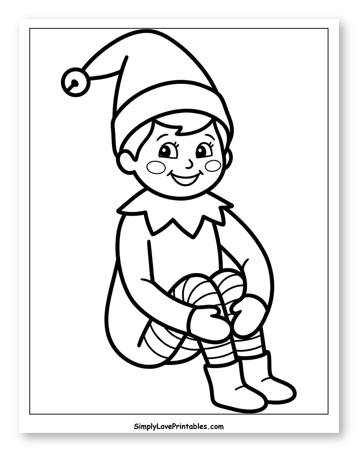 Cheerful Holiday Elf Hugging His Knees