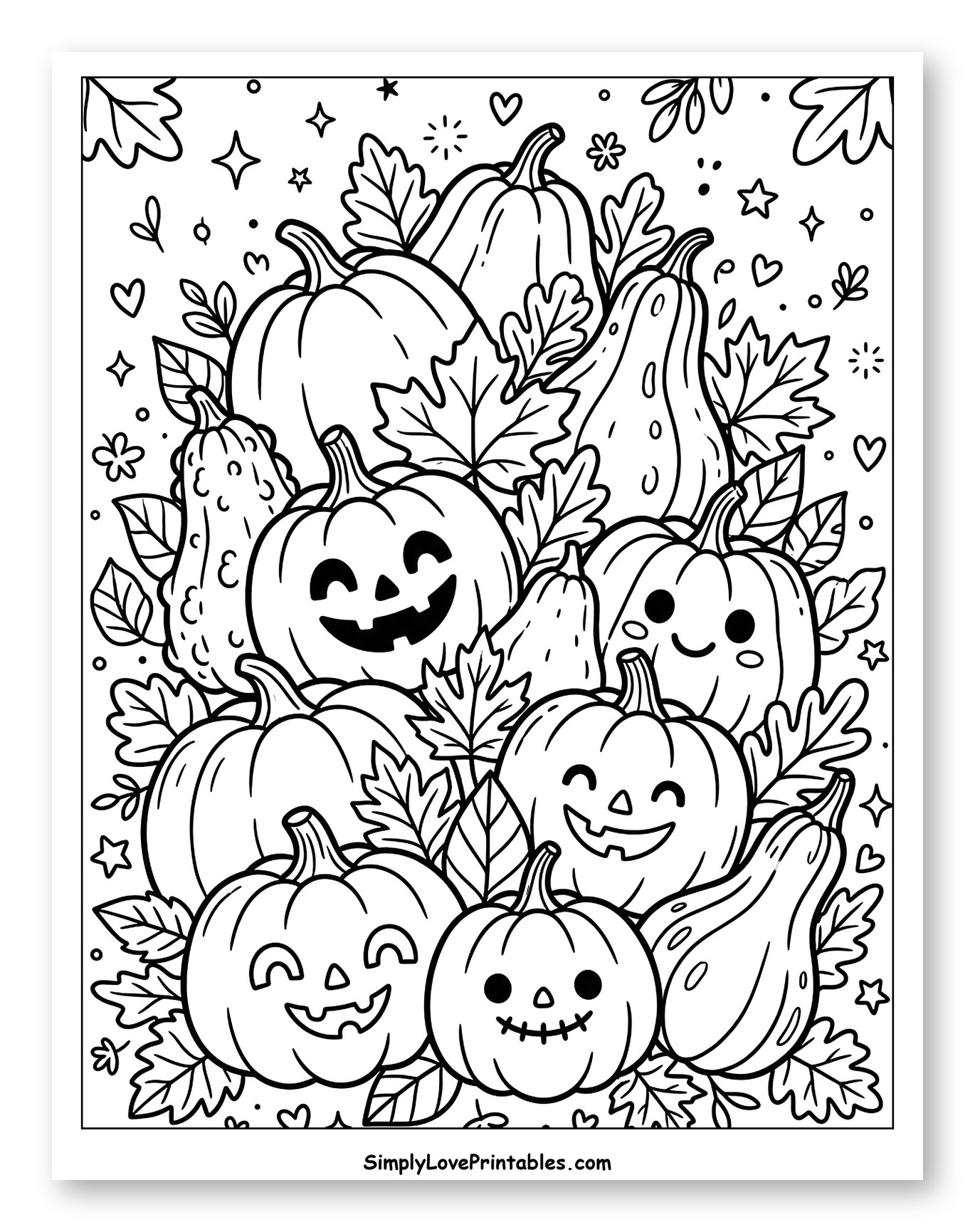 Cheerful Jack-o'-Lanterns and Autumn Leaves