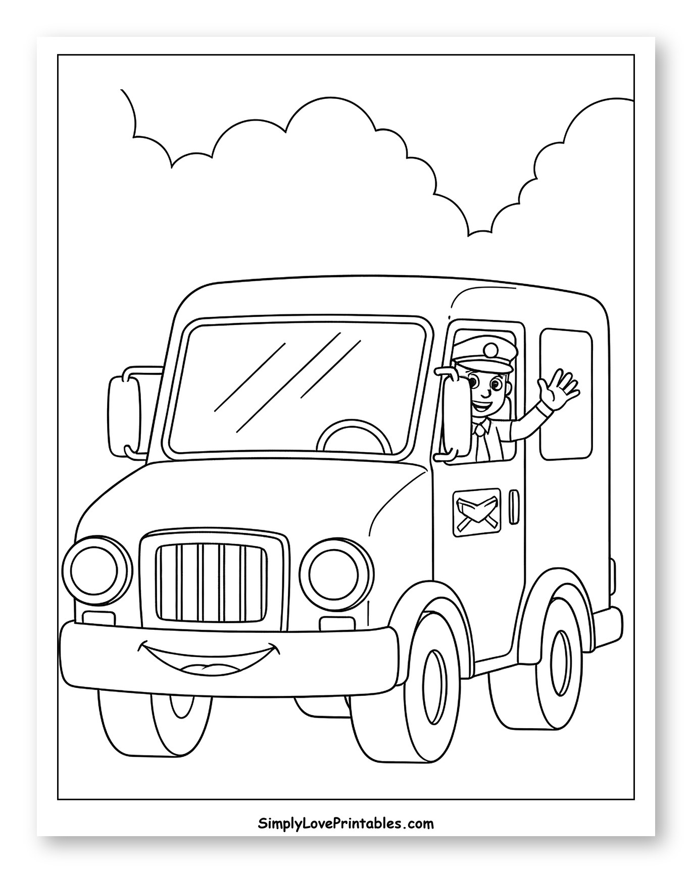 Cheerful Mailman Driving a Friendly Truck